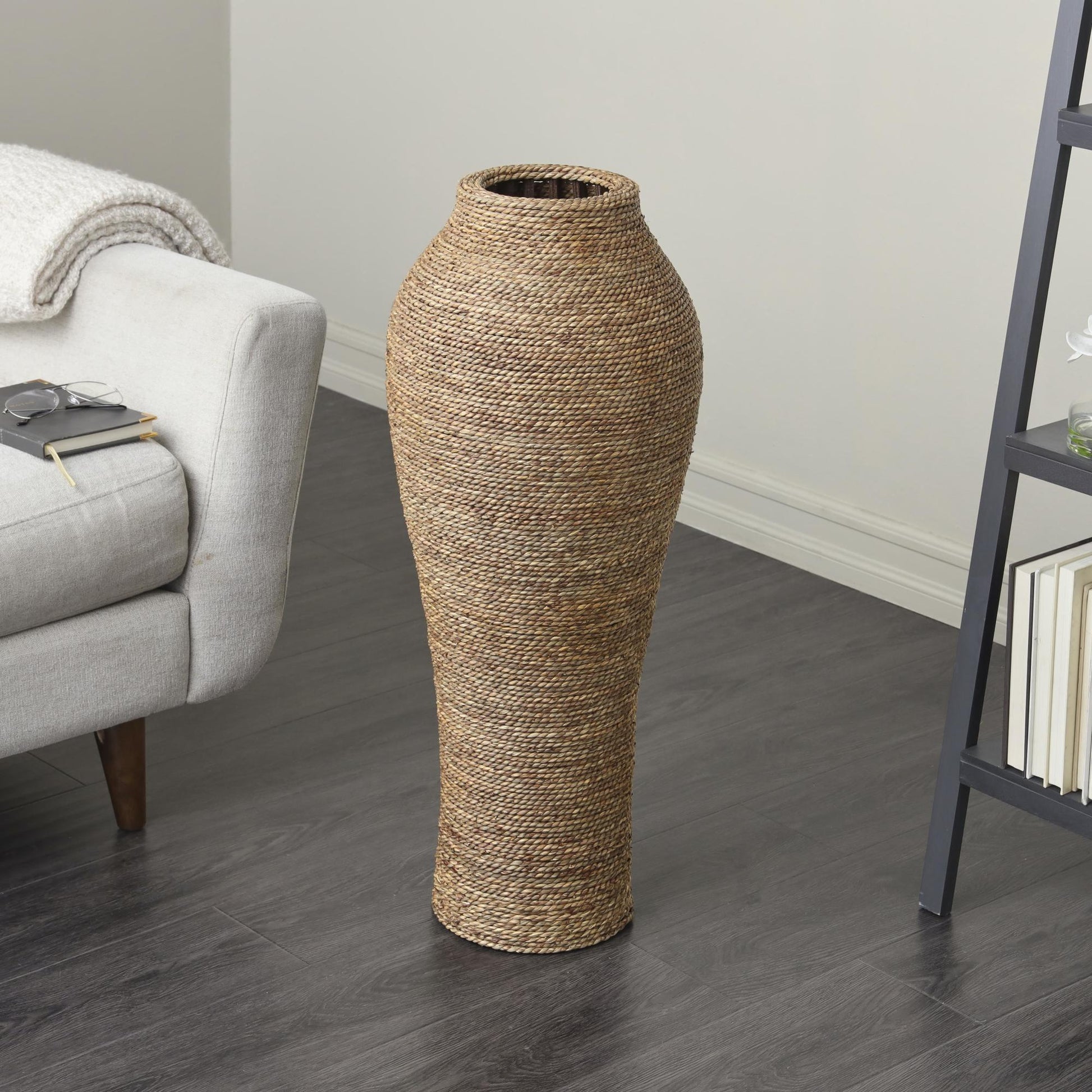 Brown Seagrass Handmade Tall Wrapped Decorative Vase