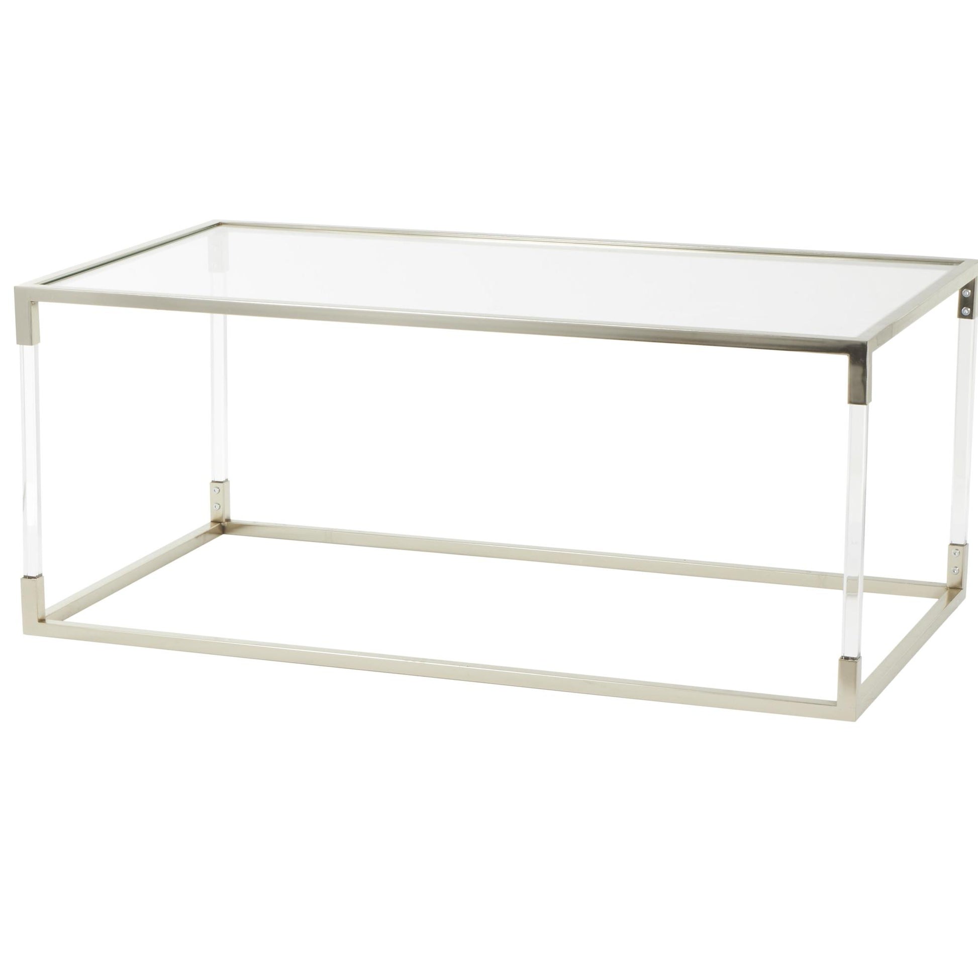 Metal Living Room Coffee Table with Clear Glass Top and Acrylic Legs