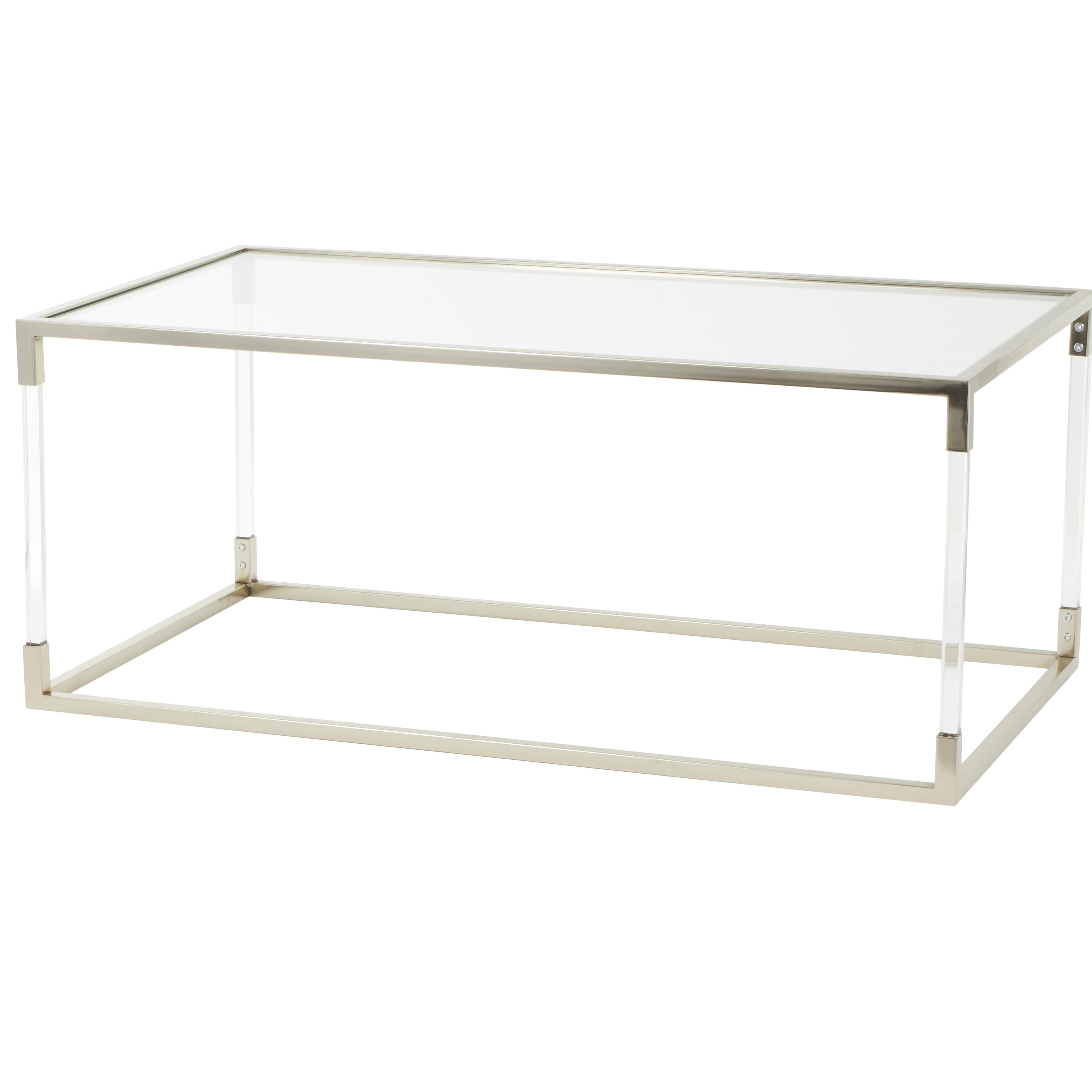 Metal Living Room Coffee Table with Clear Glass Top and Acrylic Legs