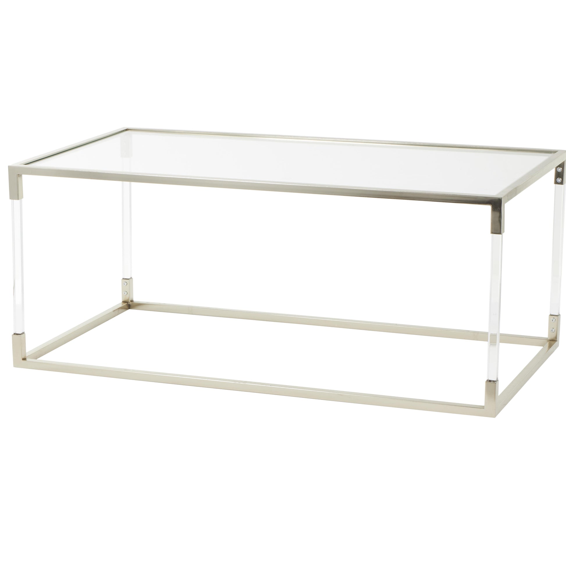 Metal Living Room Coffee Table with Clear Glass Top and Acrylic Legs