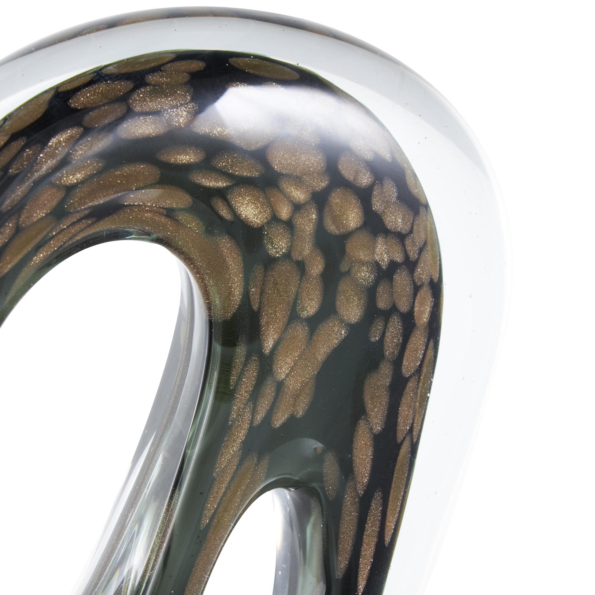 Abstract Black Glass Curved Cutout Decorative Sculpture with Gold Spotted Accents
