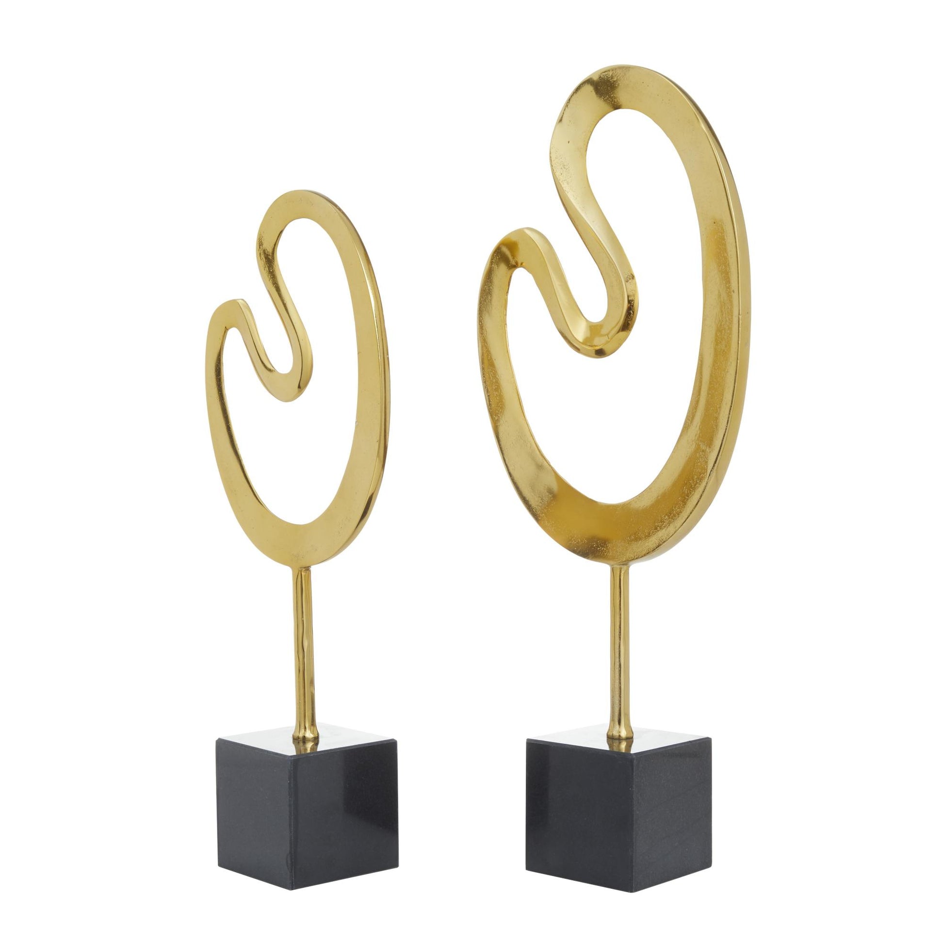 CosmoLiving by Cosmopolitan Set of 2 Abstract Marble Decorative Sculpture with Black Base