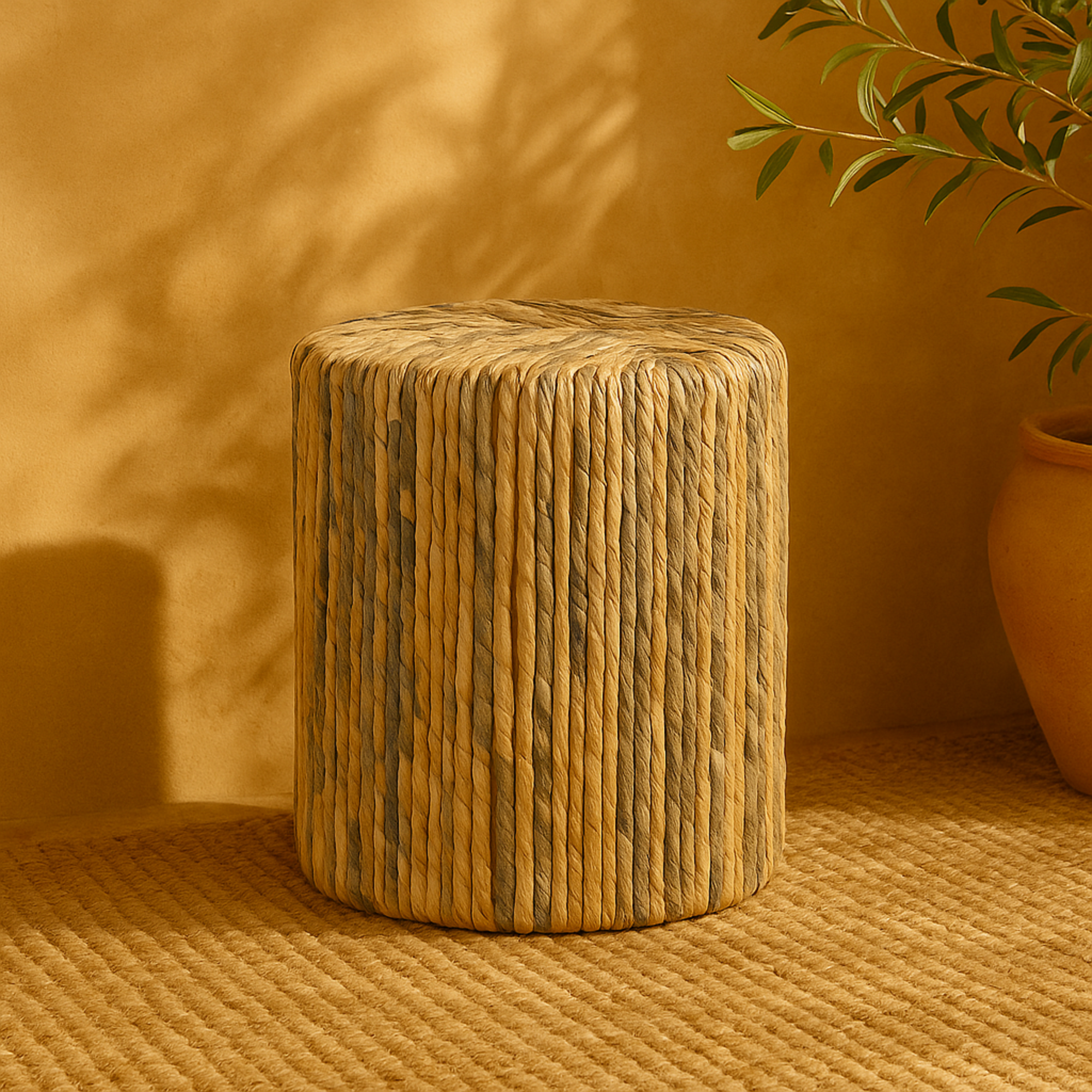 Multi Colored Banana Leaf Woven Side End Accent Table