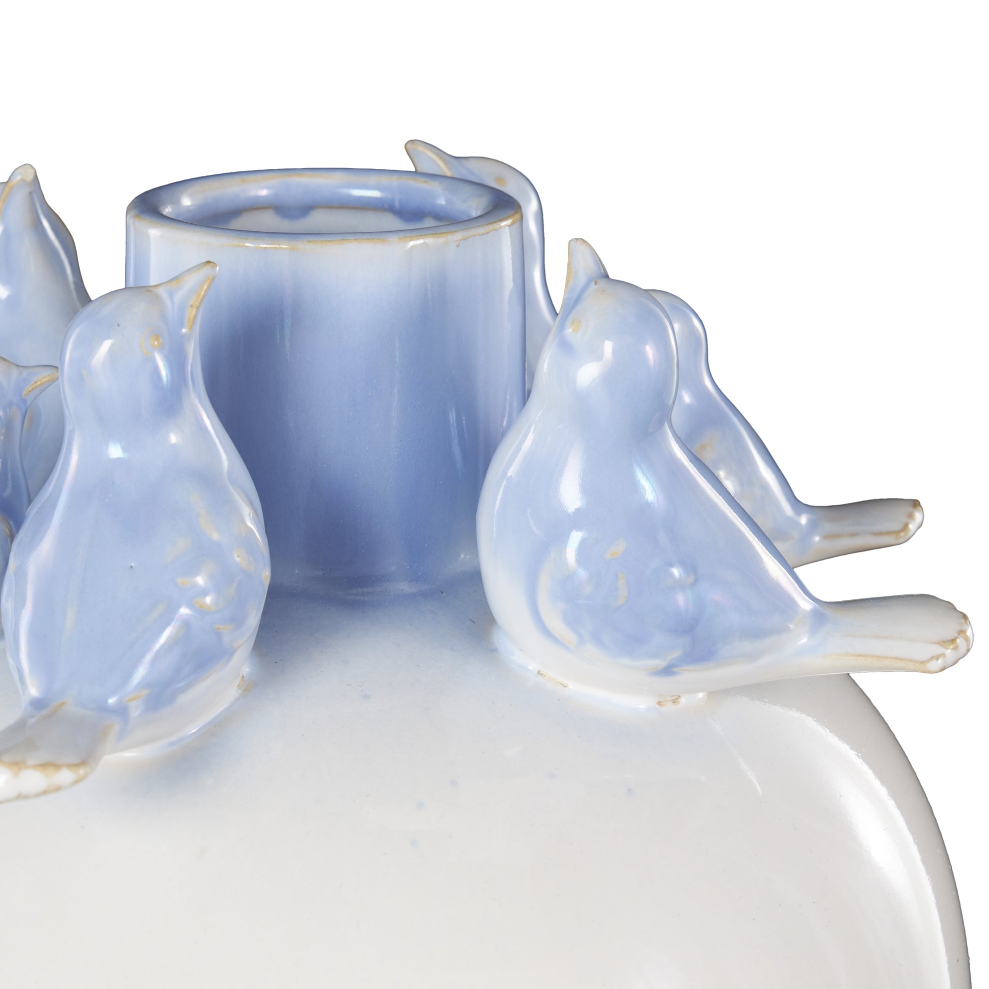 Bird White Ceramic Decorative Vase with Blue Accents