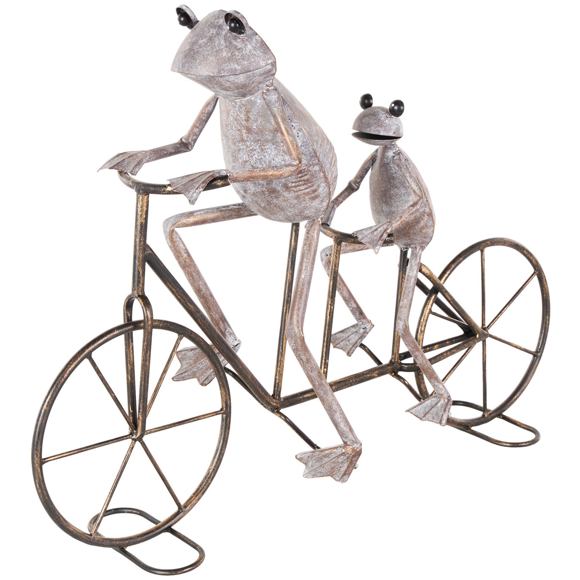 Frog Metal On Bicycle Decorative Garden Sculpture with Gold Accents 23" x 6" x 17"