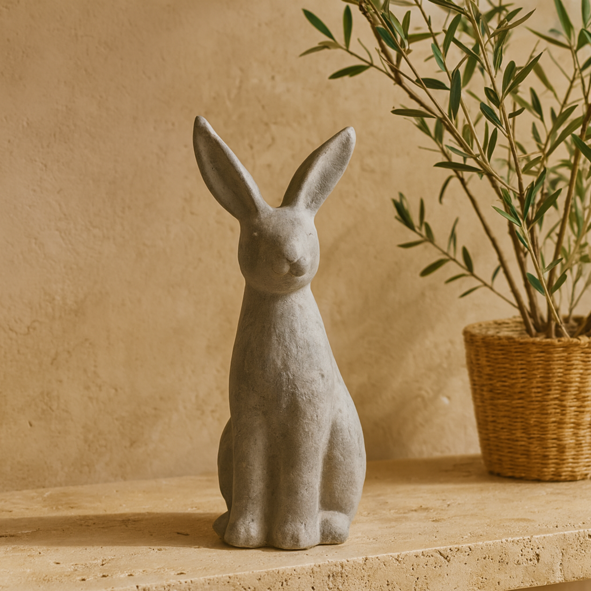 Rabbit Gray Polystone Indoor Outdoor Decorative Garden Sculpture