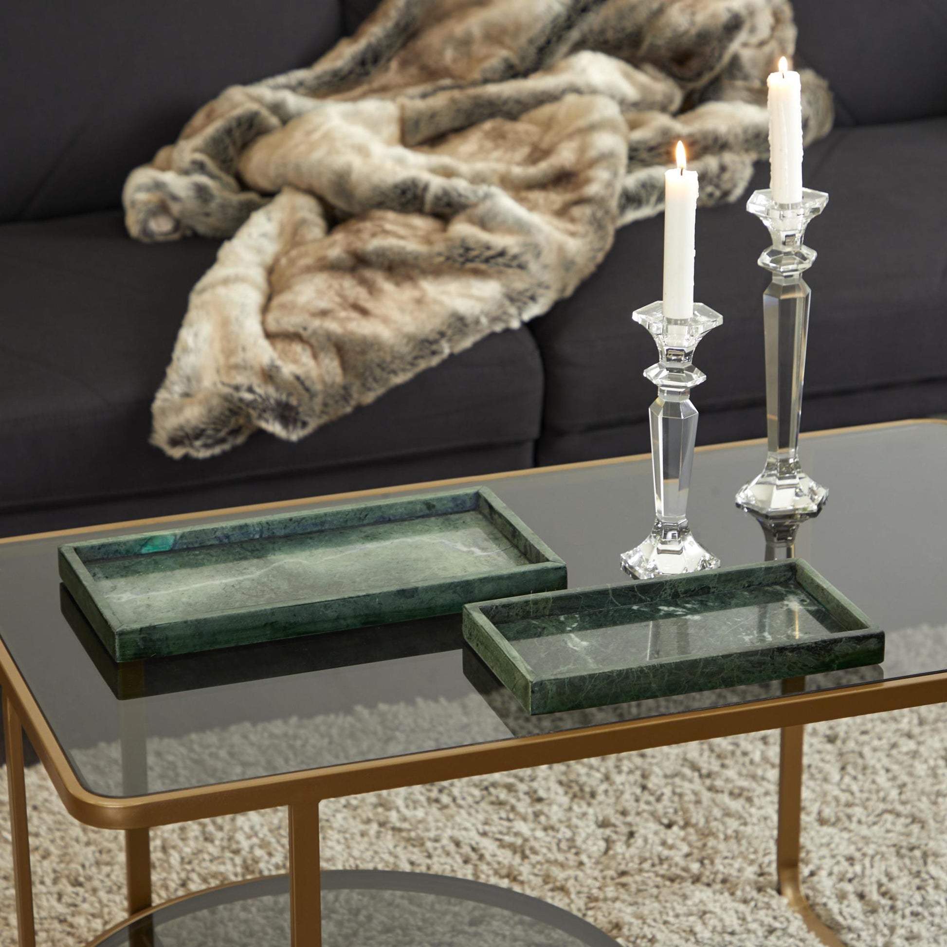Set of 2 Marble Minimalistic Textured Square Living Room Decor Tray Set of 2 10", 8"W