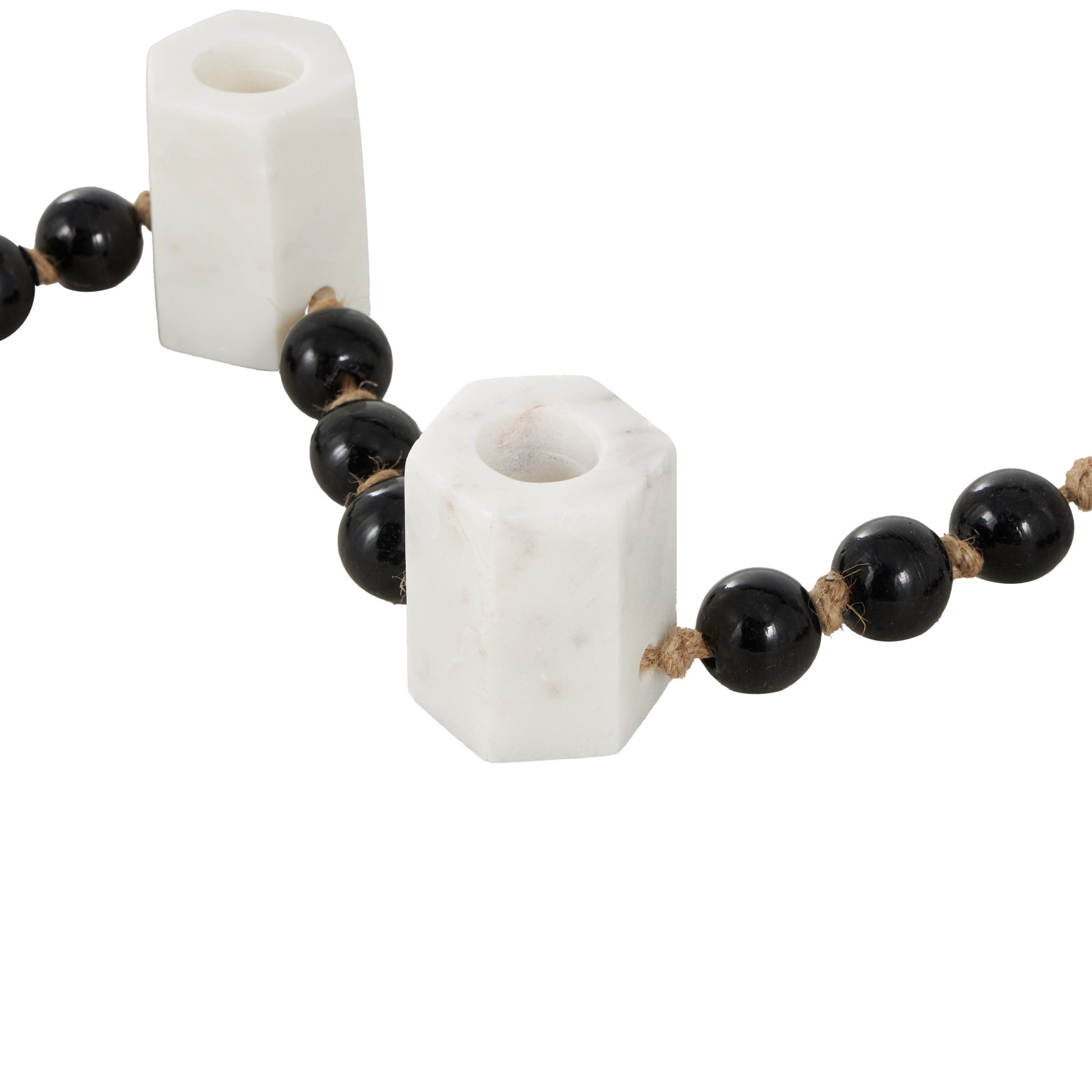 Mango Wood Garland Decorative Candle Holder with Brown Tassel