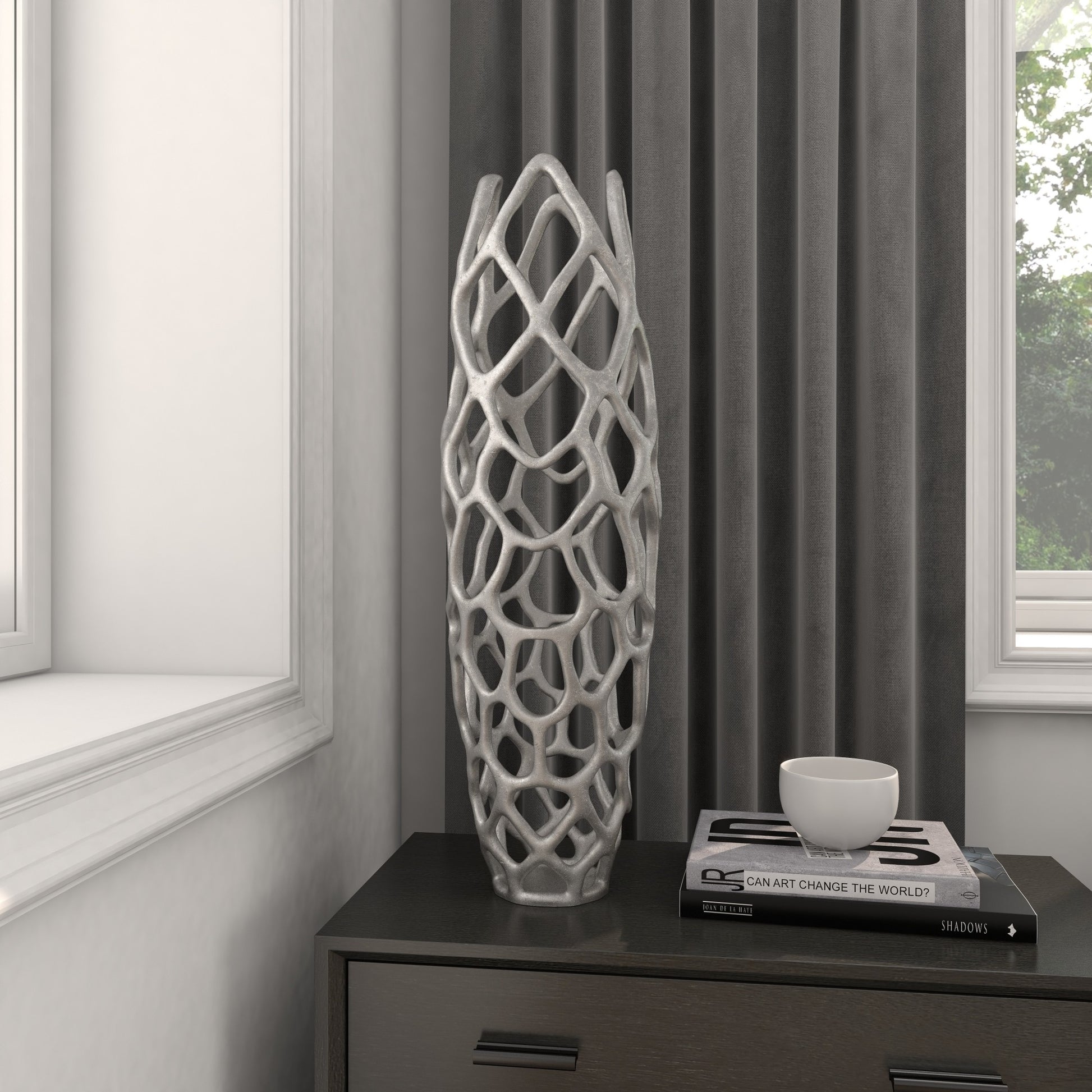 Aluminum Metal Cutout Coral Decorative Vase 8" x 8" x 27"