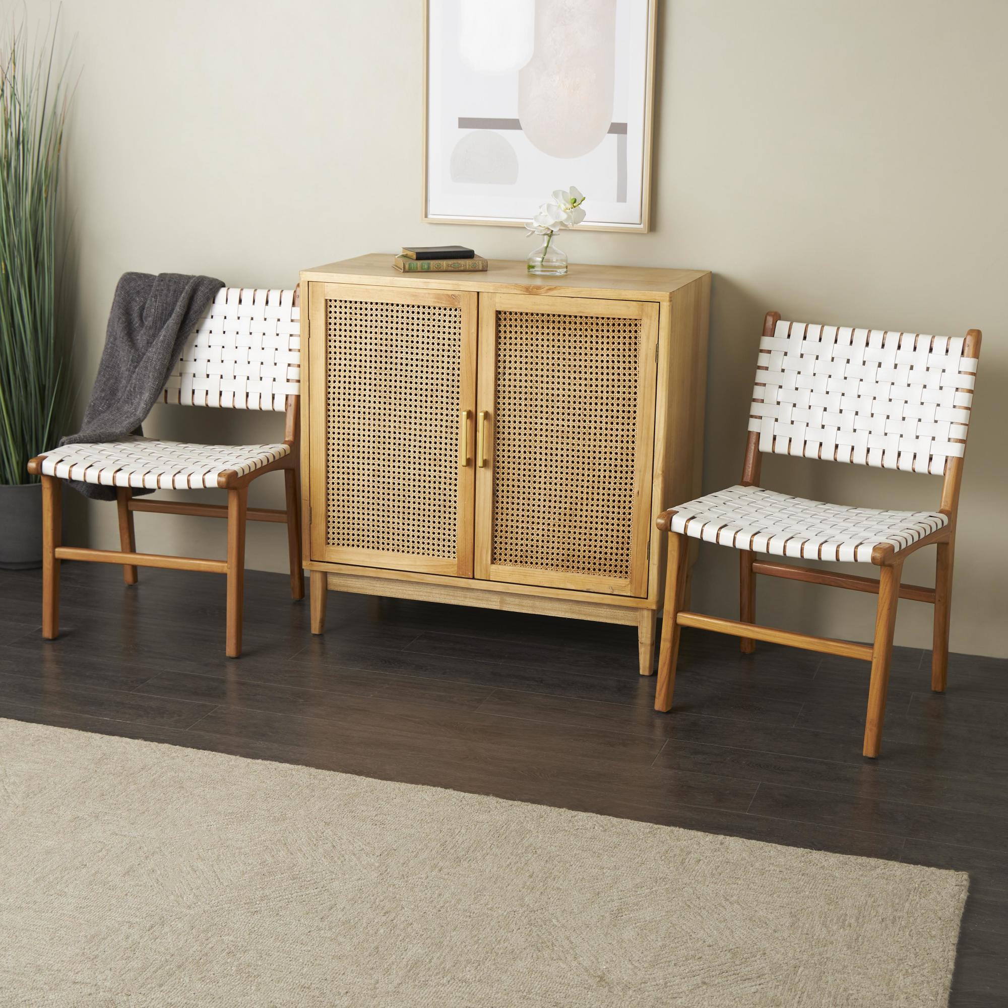 Leather Handmade Woven Kitchen Dining Chair with Teak Wood Frame