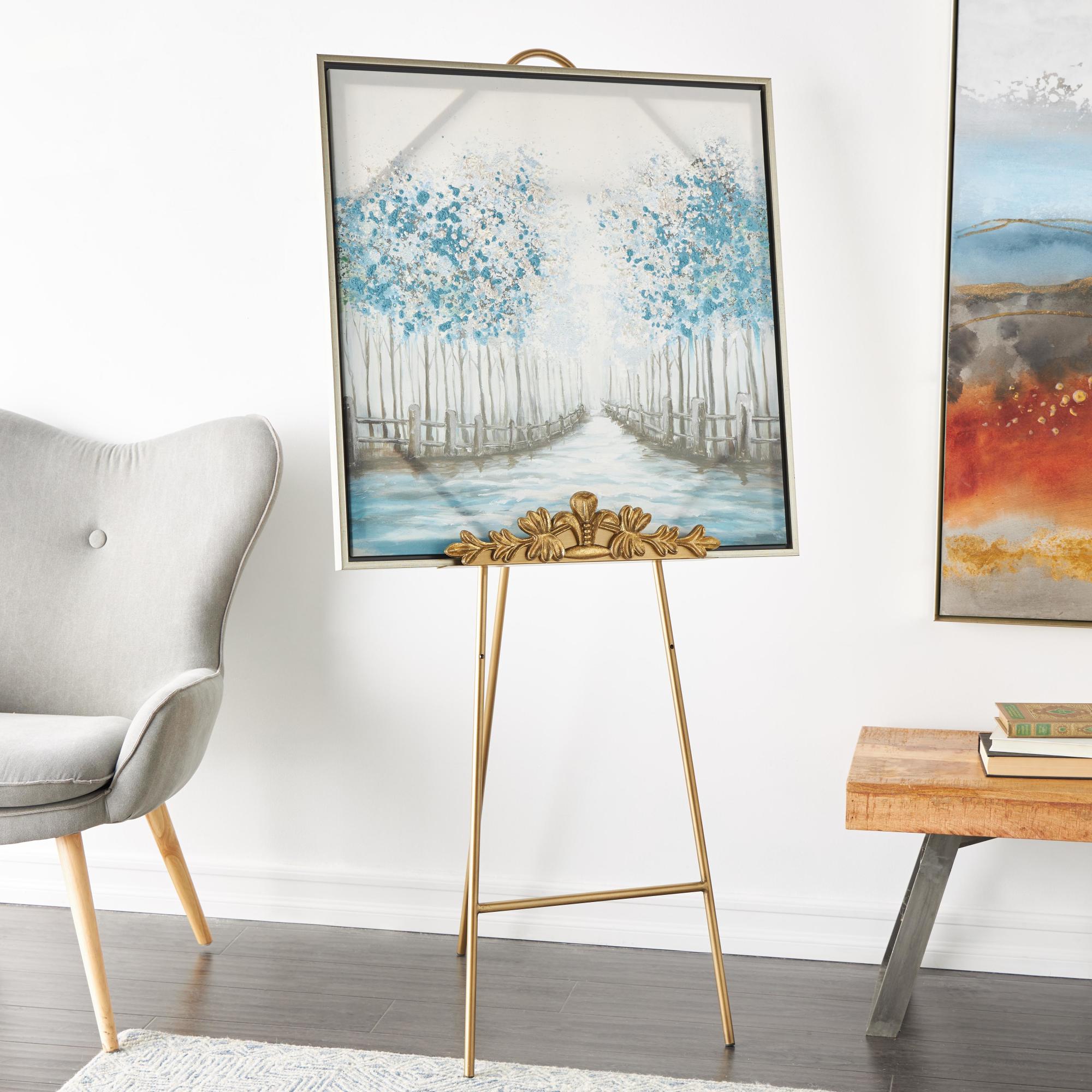 Gold Metal Arched Foldable Display Easel with Vine Emblem