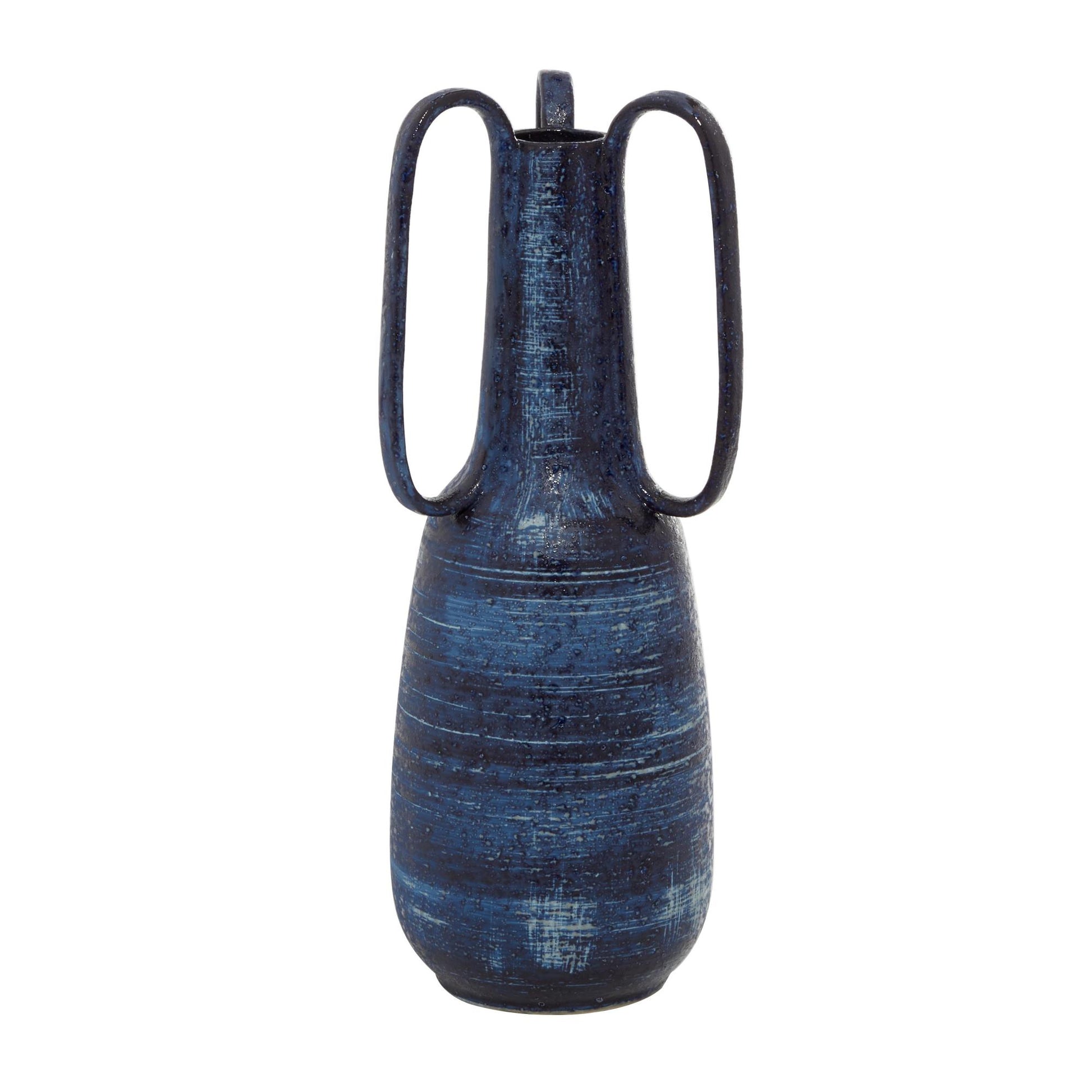Blue Ceramic Decorative Vase with Handles