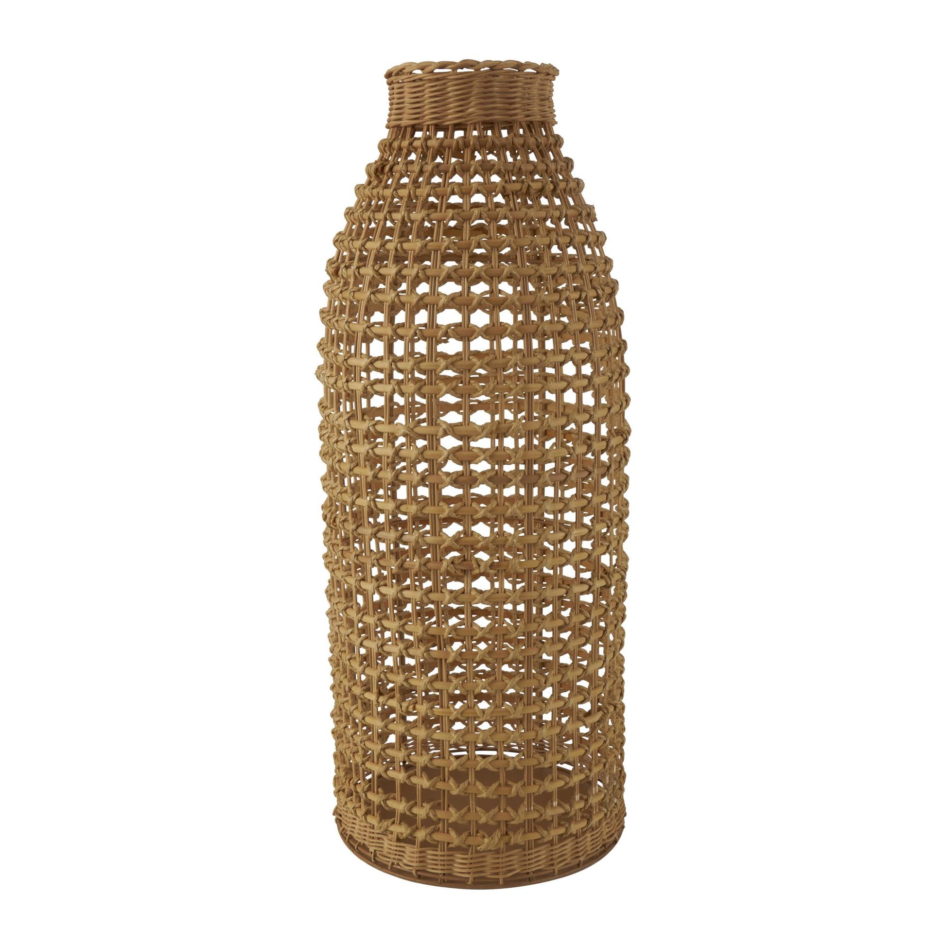 Brown Rattan Handmade Woven Decorative Vase with Open Framed Grid Design