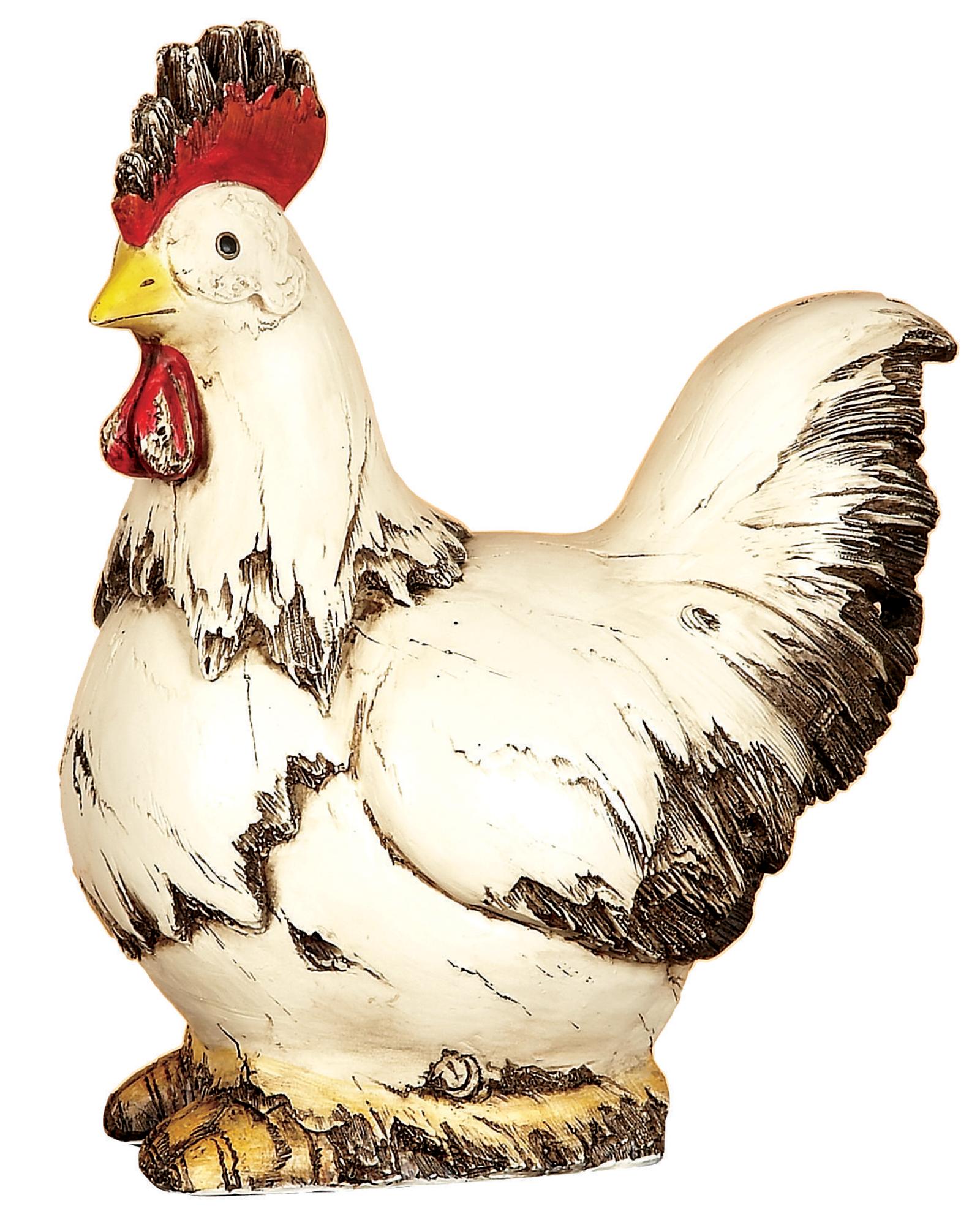 Rooster White Polystone Indoor Outdoor Decorative Garden Sculpture