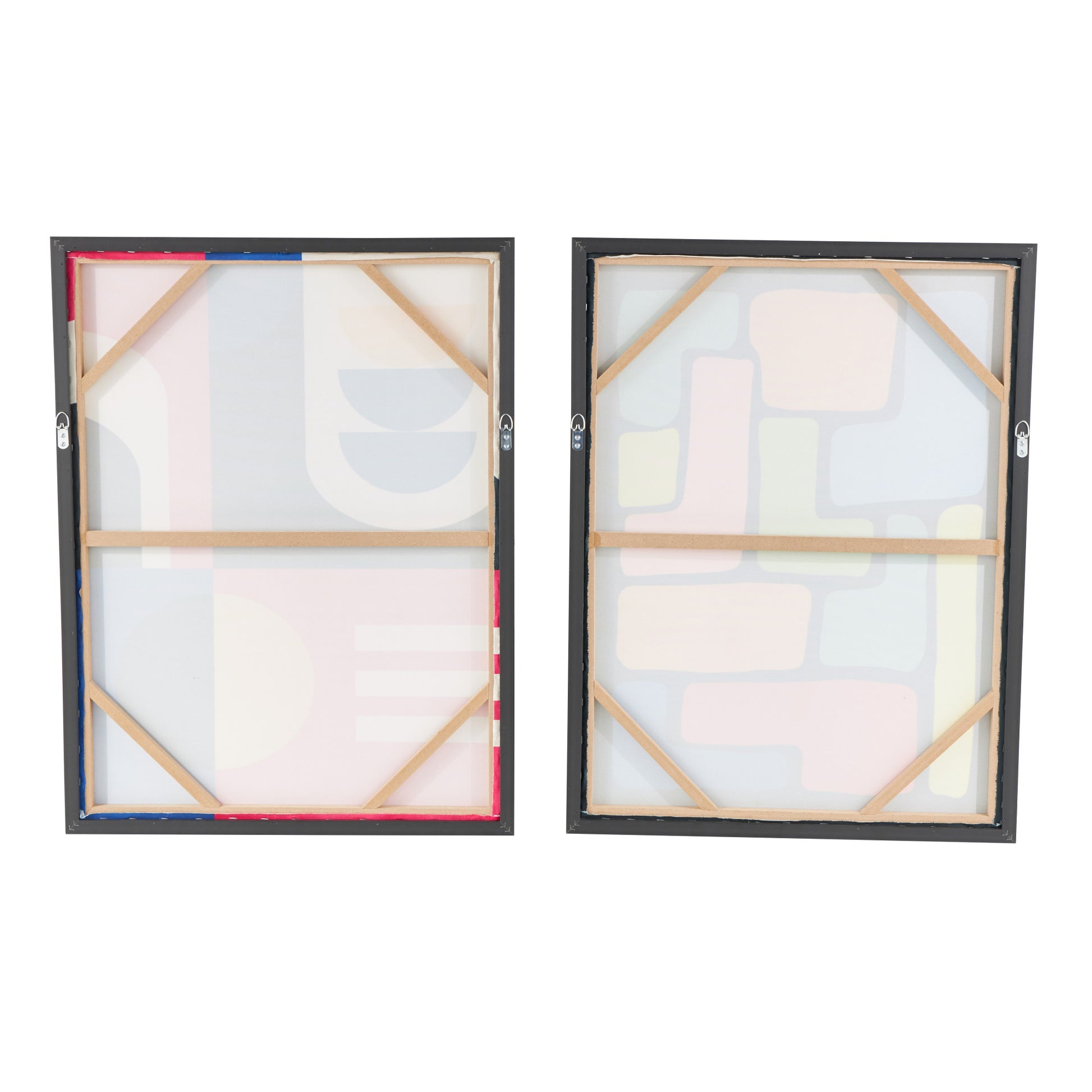 Set of 2 Geometric Multi Colored Canvas Living Room Framed Wall Art with Black Frame