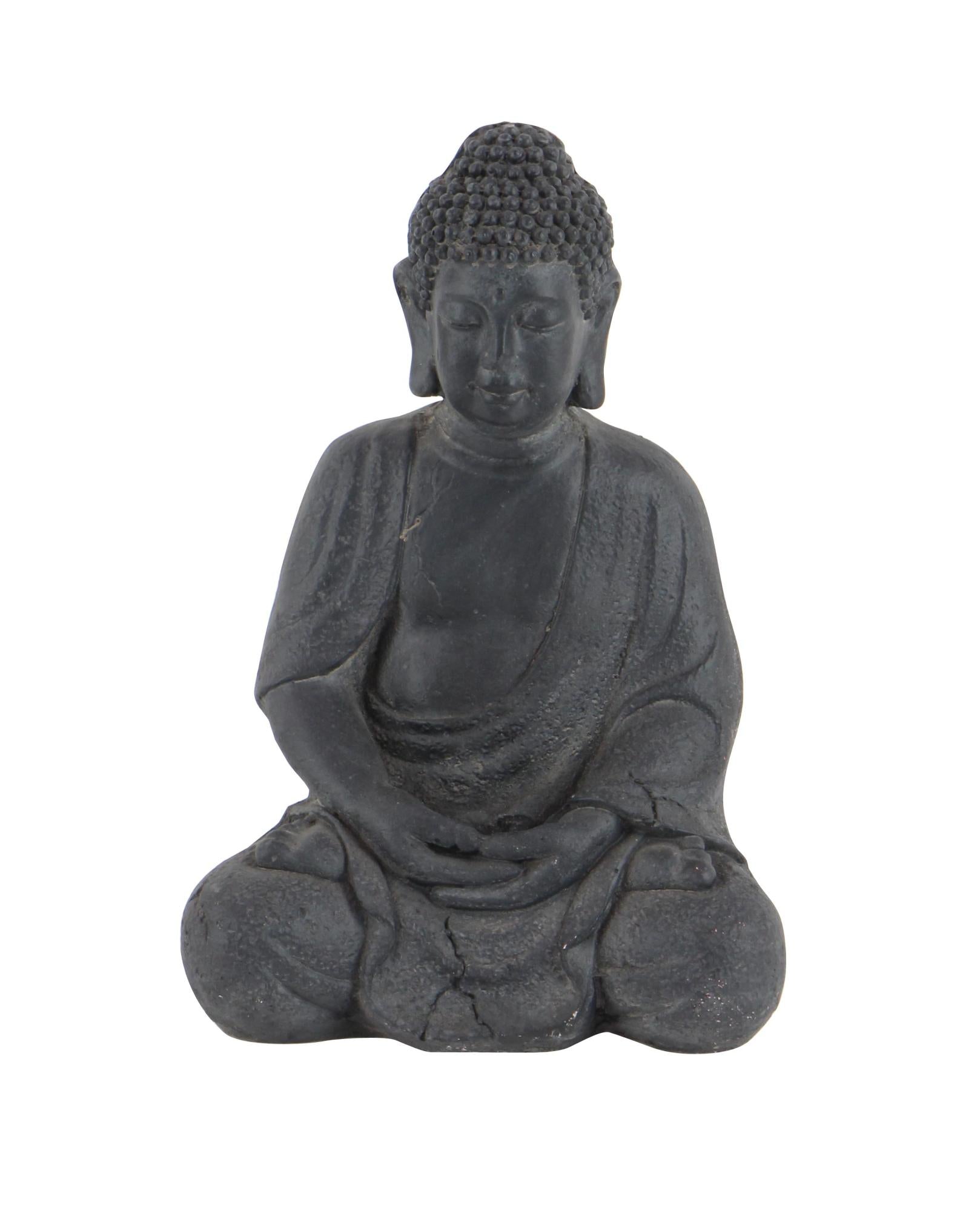 CosmoLiving by Cosmopolitan Buddha Ceramic Meditating Decorative Sculpture with Engraved Carvings and Relief Detailing