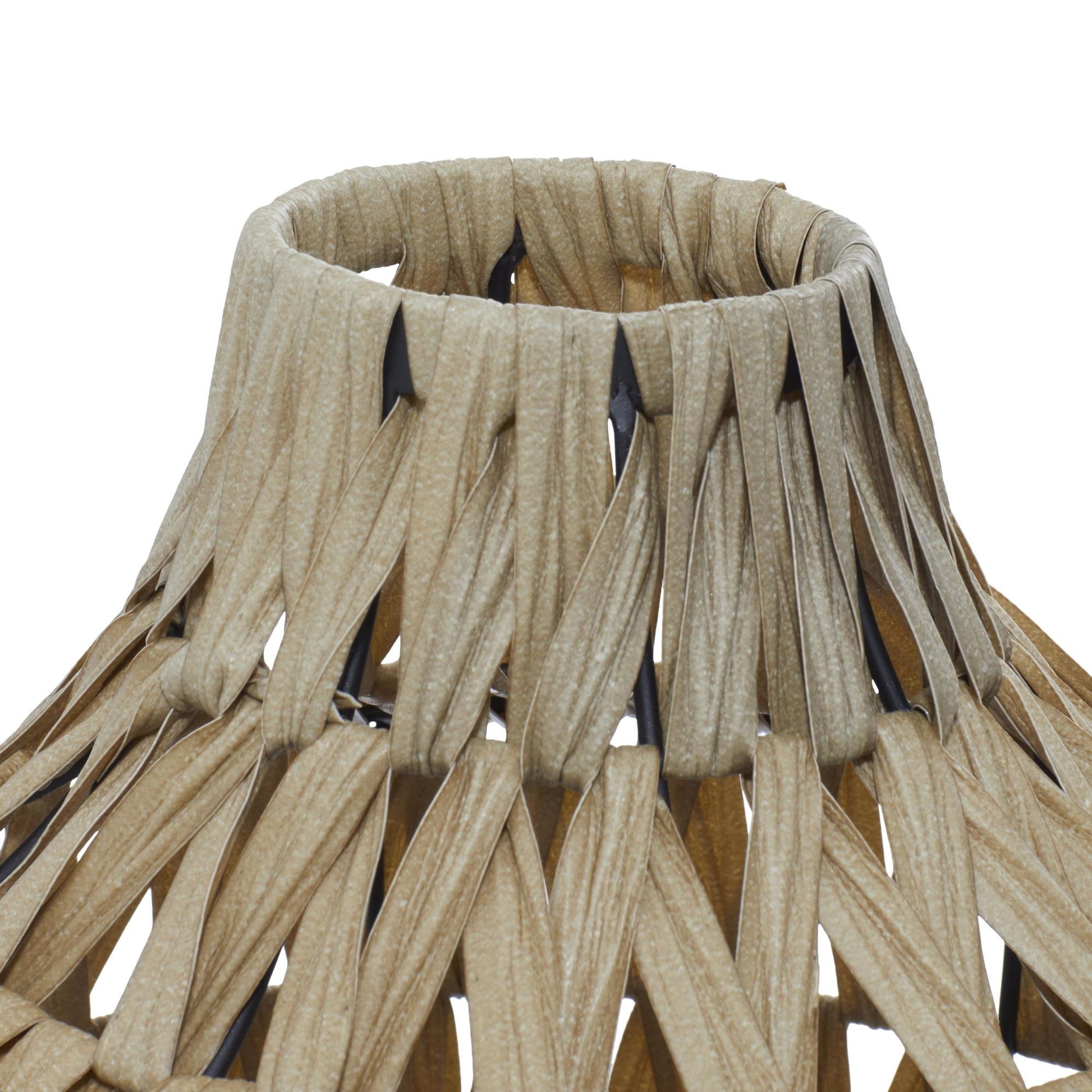 Brown Plastic Rattan Handmade Woven Decorative Vase with Black Metal Base