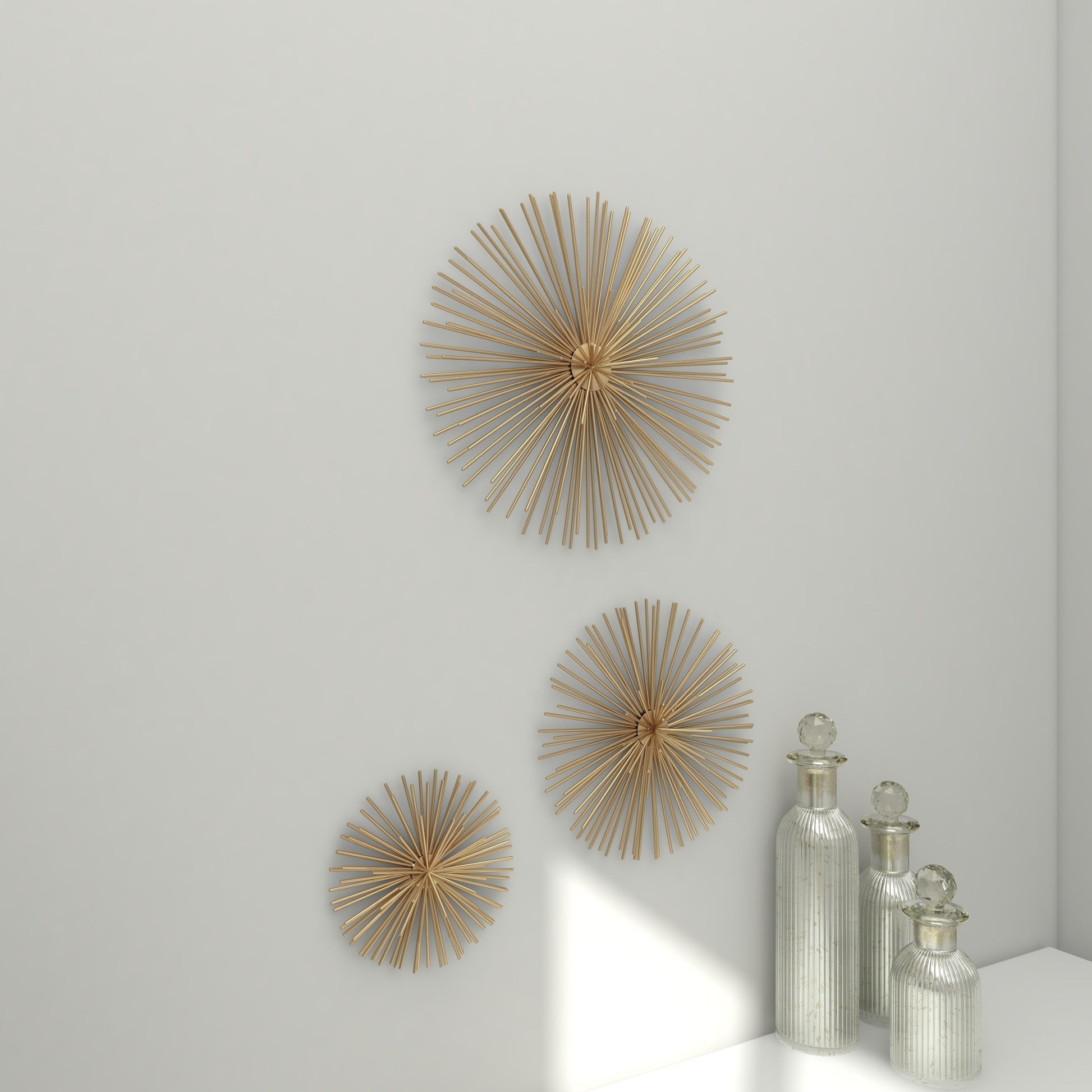 Set of 3 Starburst Metal 3D Short Spike Home Wall Decor