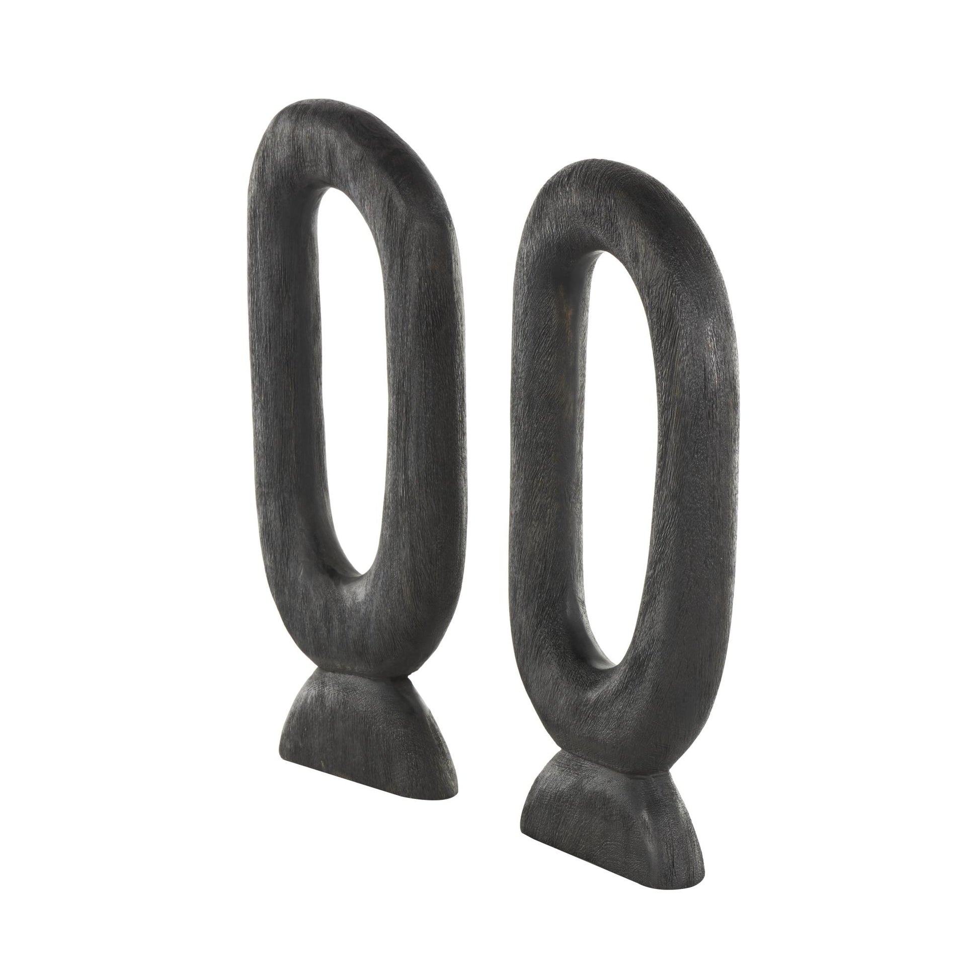 Set of 2 Abstract Black Mango Wood Cutout Oval Decorative Sculpture