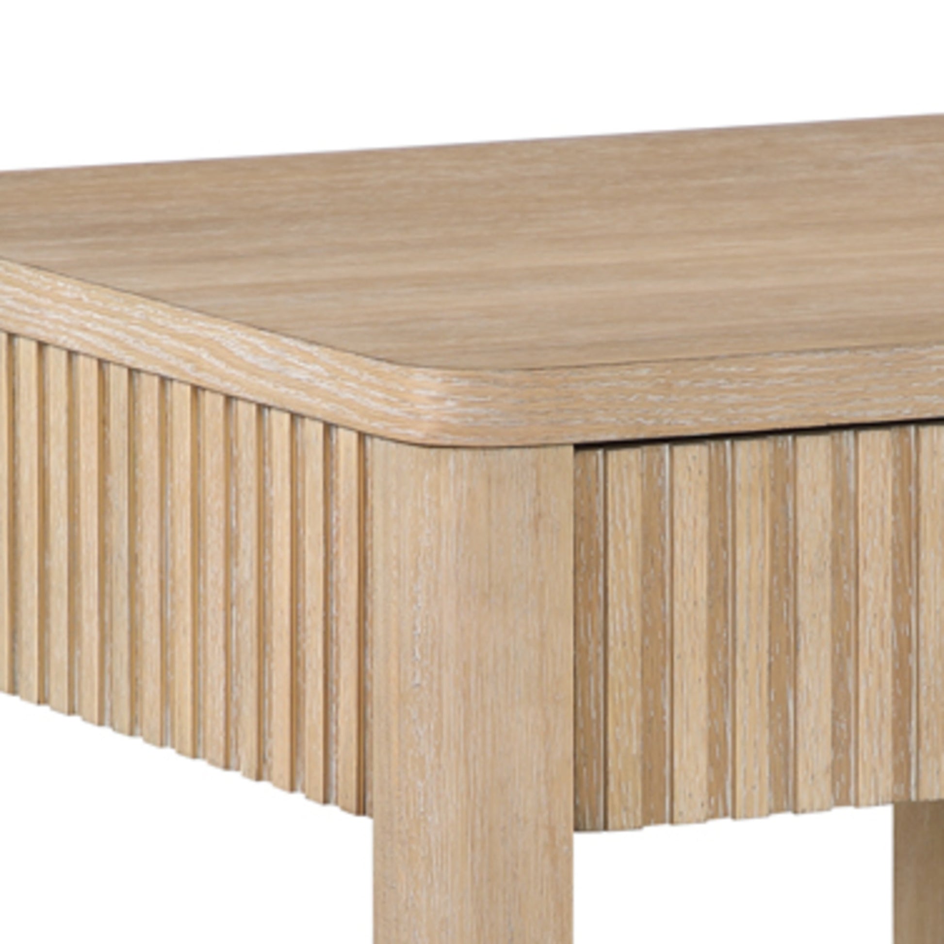 Light Brown Wooden Slatted 1 Drawer Side End Accent Table with Natural Wood Grains and Silver Handle