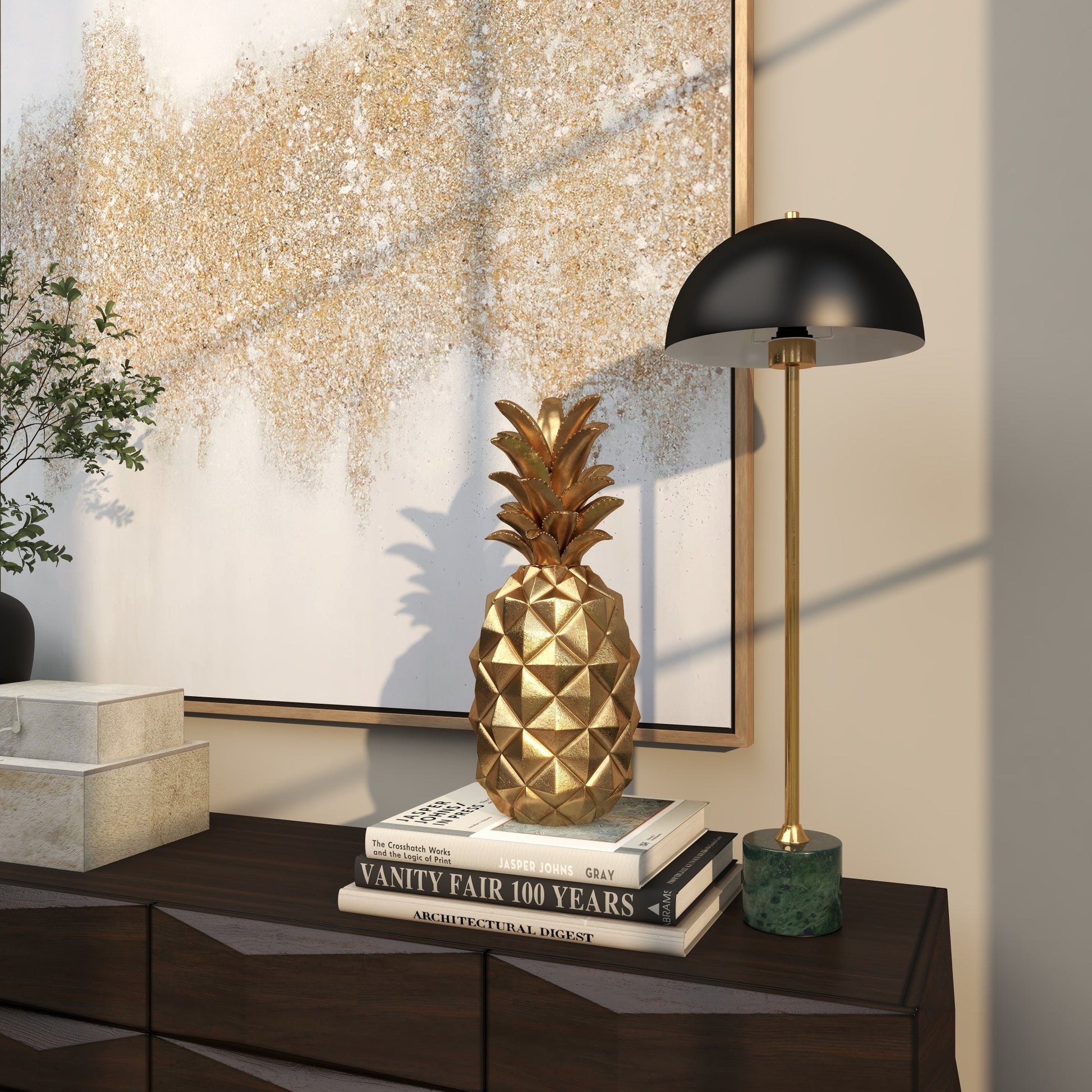 Fruit Gold Polystone Textured Pineapple Decorative Sculpture