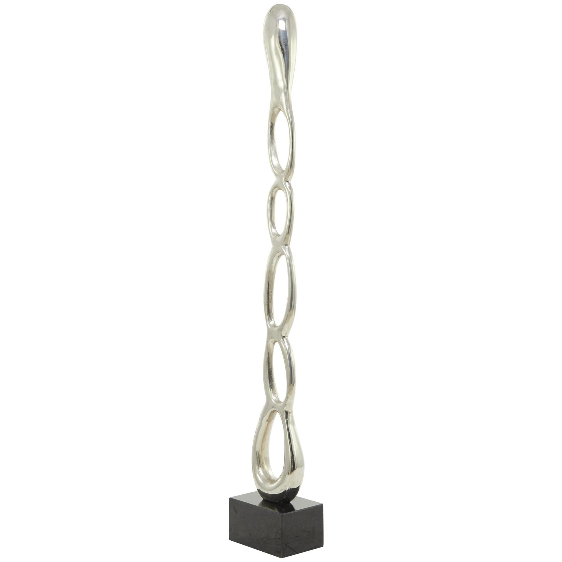 Abstract Aluminum Metal Tall Linked Floor Decorative Sculpture with Black Base