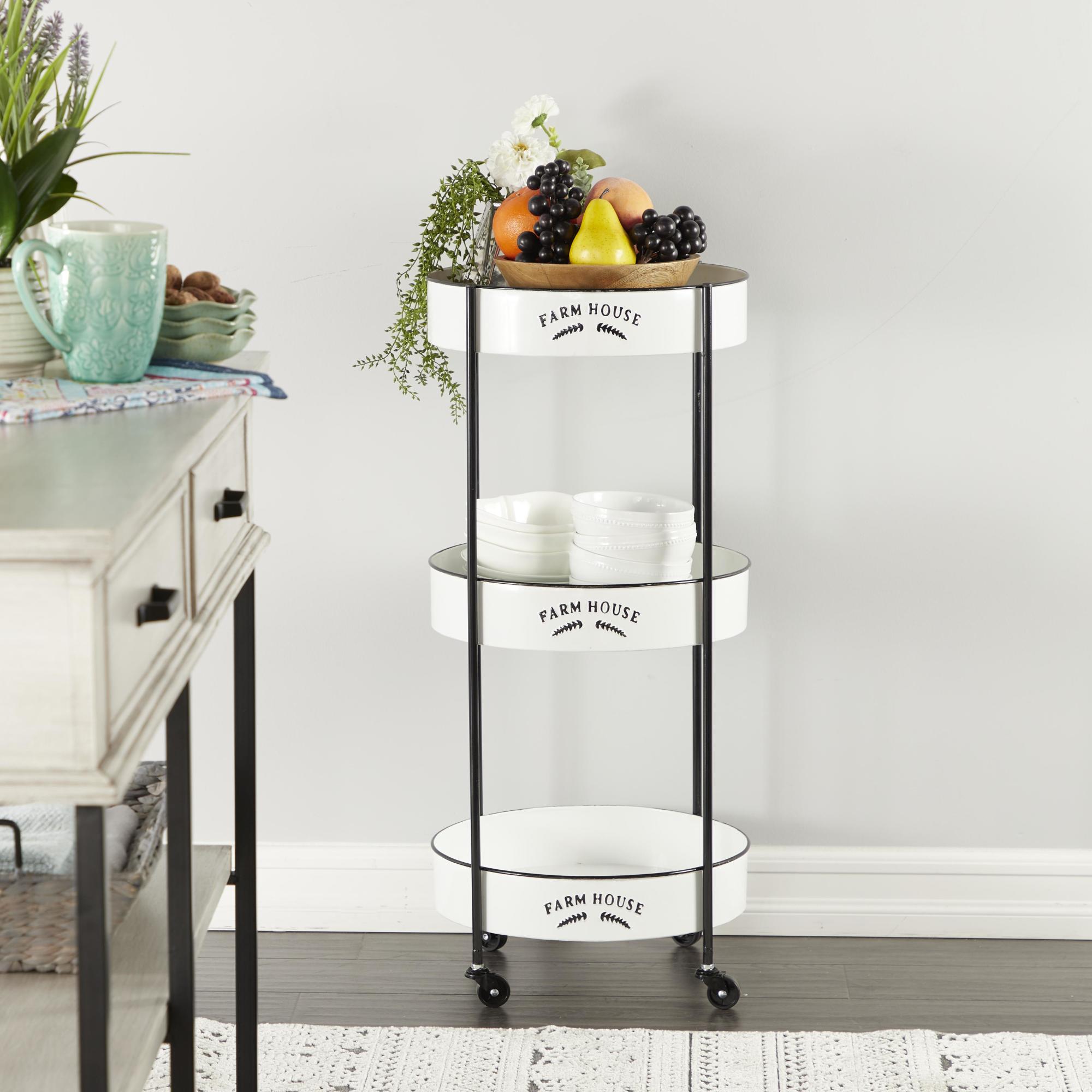 Kitchen White Metal Rolling 3 Shelves Home Bar Cart with Wheels