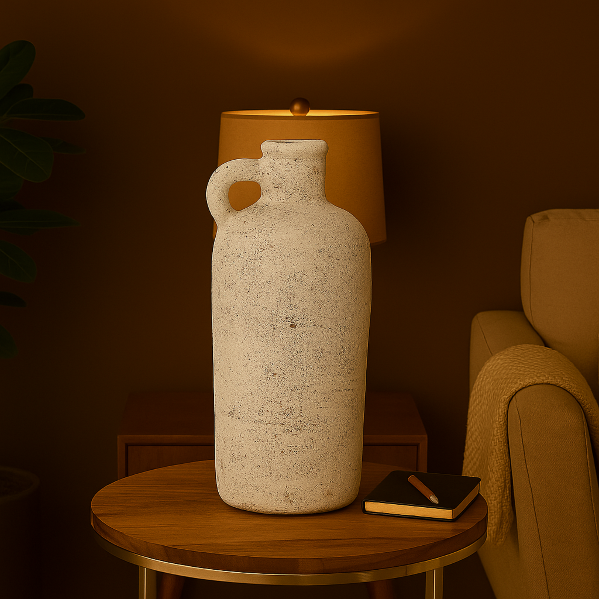 Cream Ceramic Antique Style Textured Decorative Vase