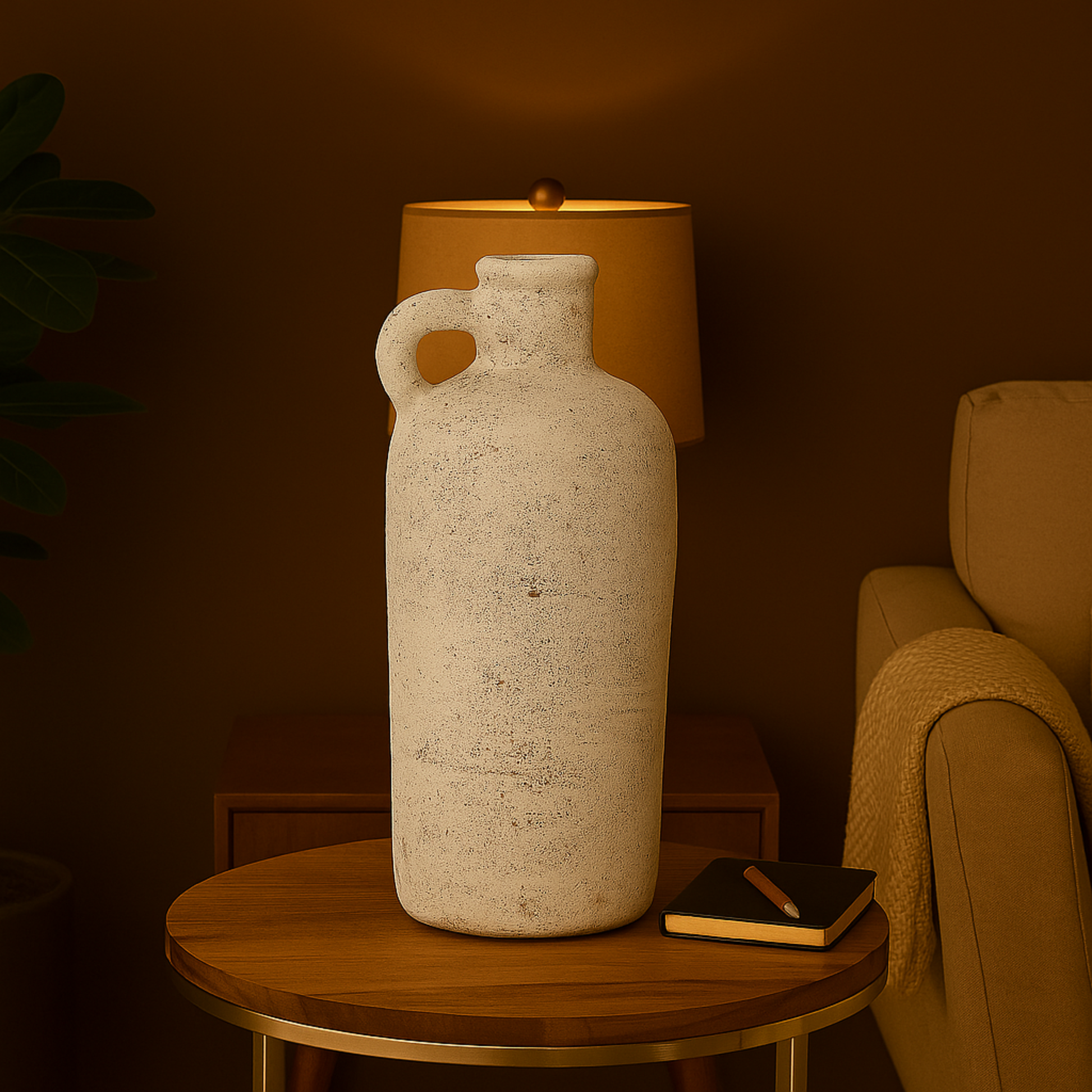 Cream Ceramic Antique Style Textured Decorative Vase