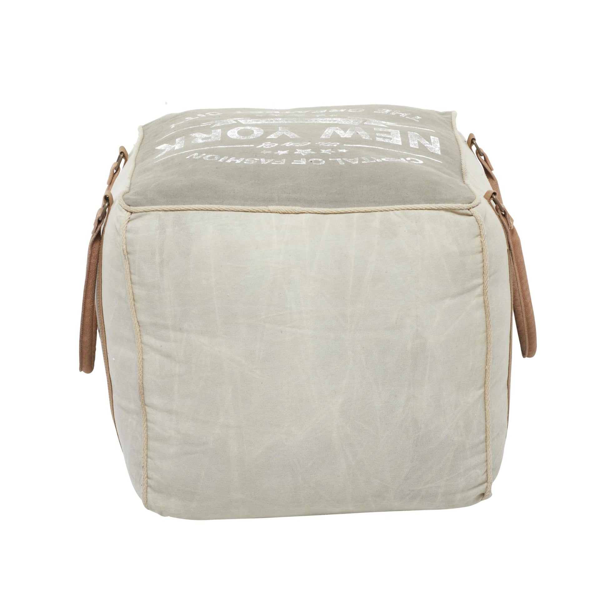 Star Canvas Stuffed Pouf with Leather Accents