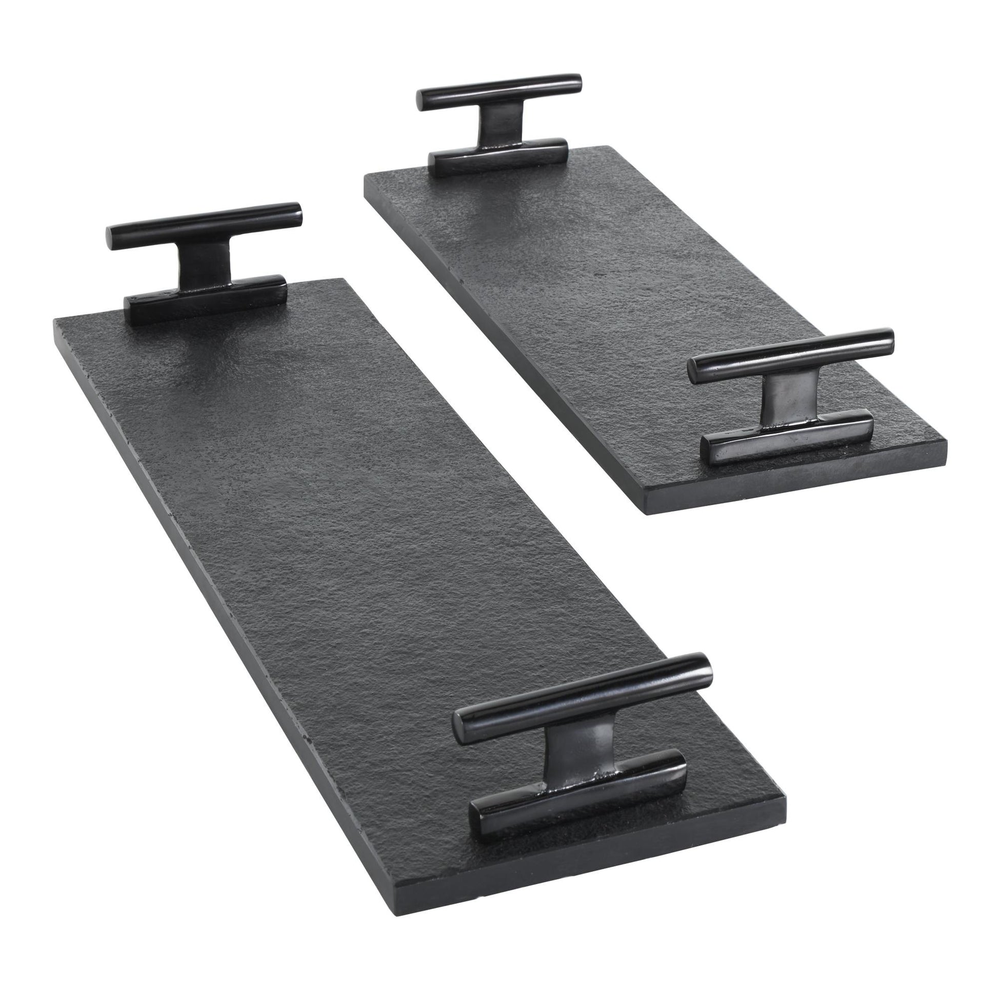 Set of 2 Marble Slim Textured Living Room Decor Tray with Rod Handles Set of 2 22", 18"W