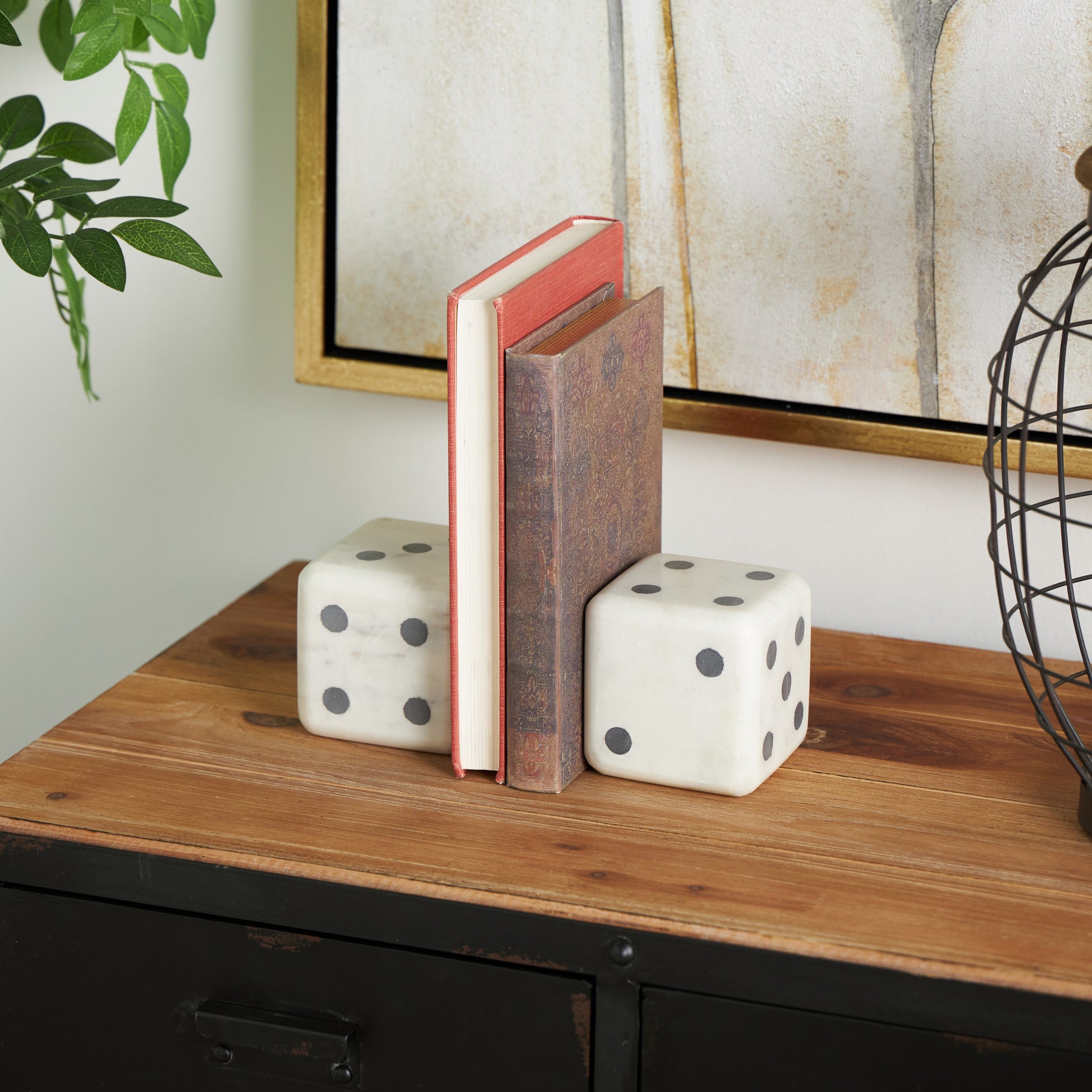 Set of 2 Marble Dice Decorative Bookends with White Accents Set of 2 4"W, 4"H