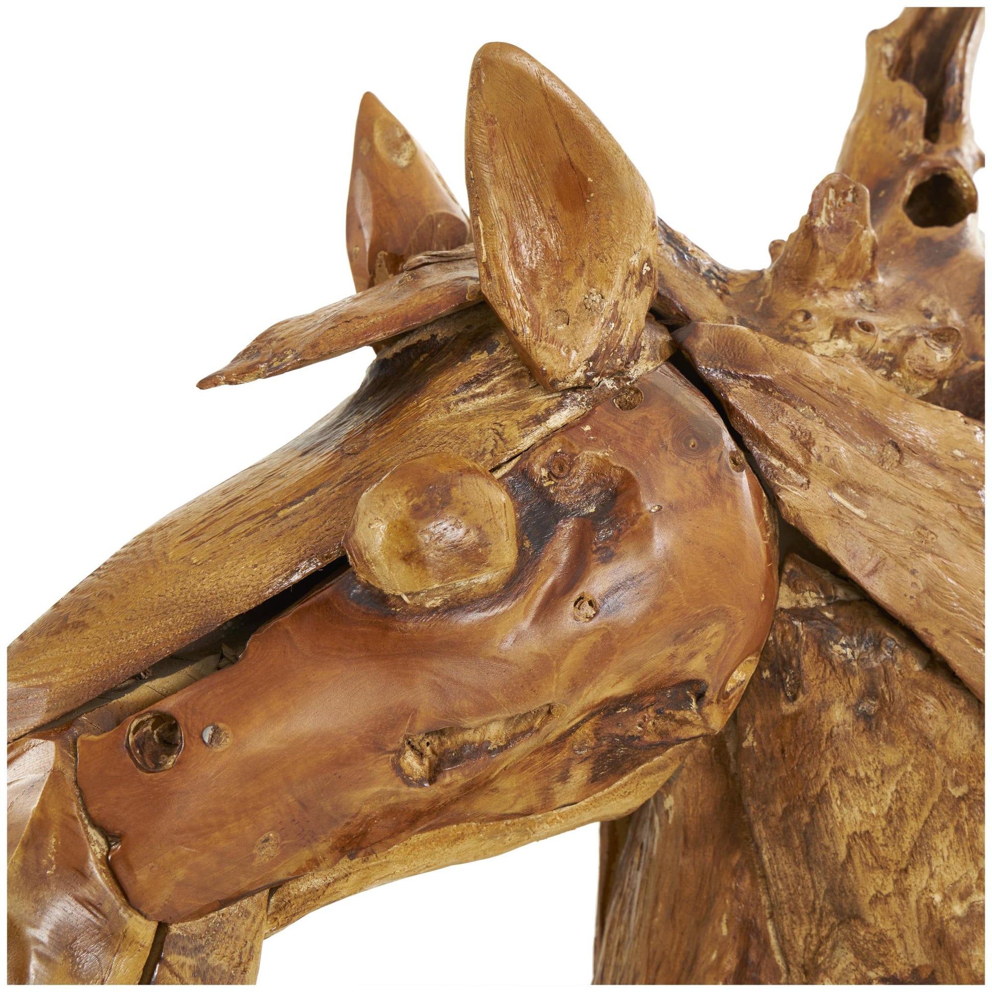 Horse Brown Teak Wood Handmade Decorative Sculpture