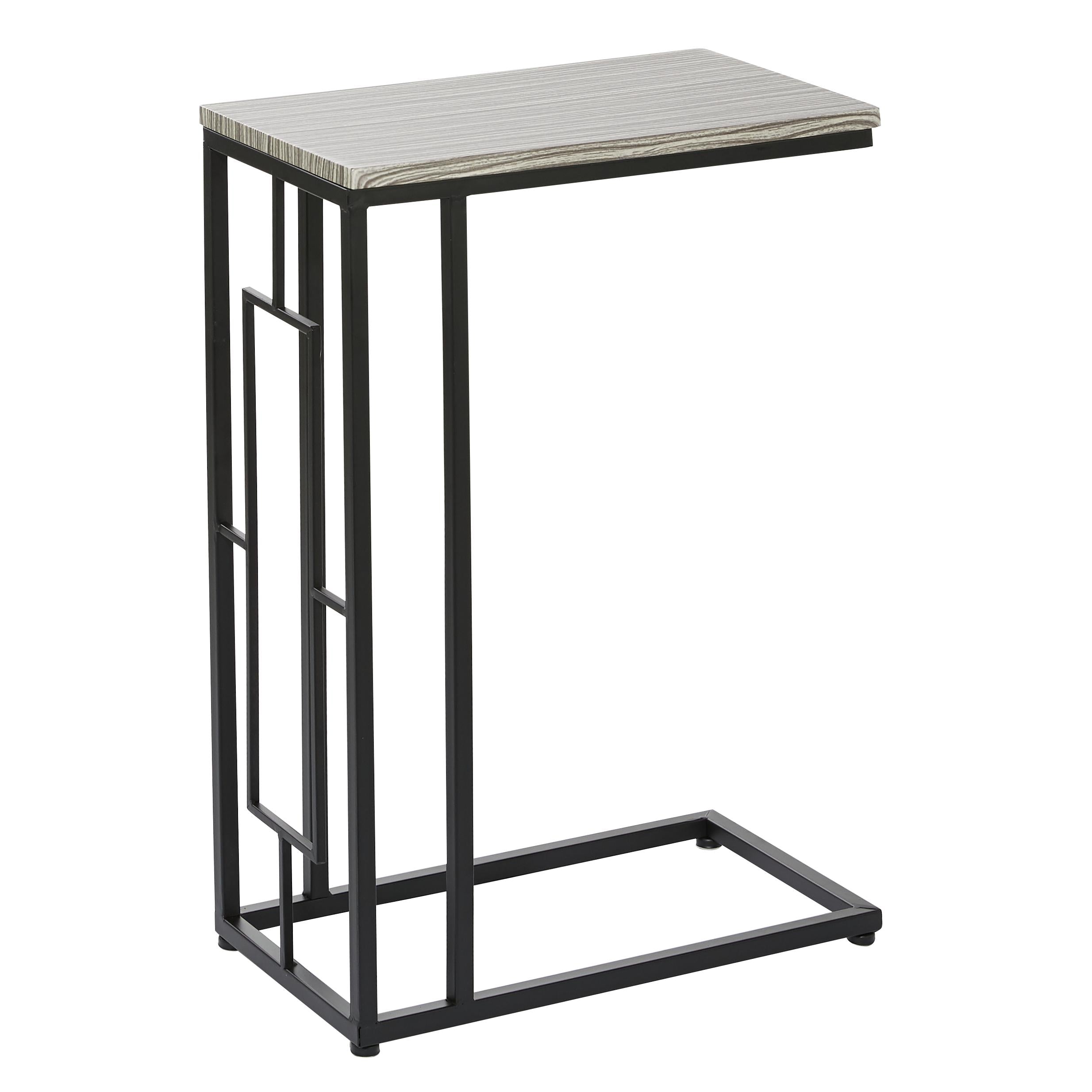 Metal C-Shaped Side End Accent Table with Black Metal Base