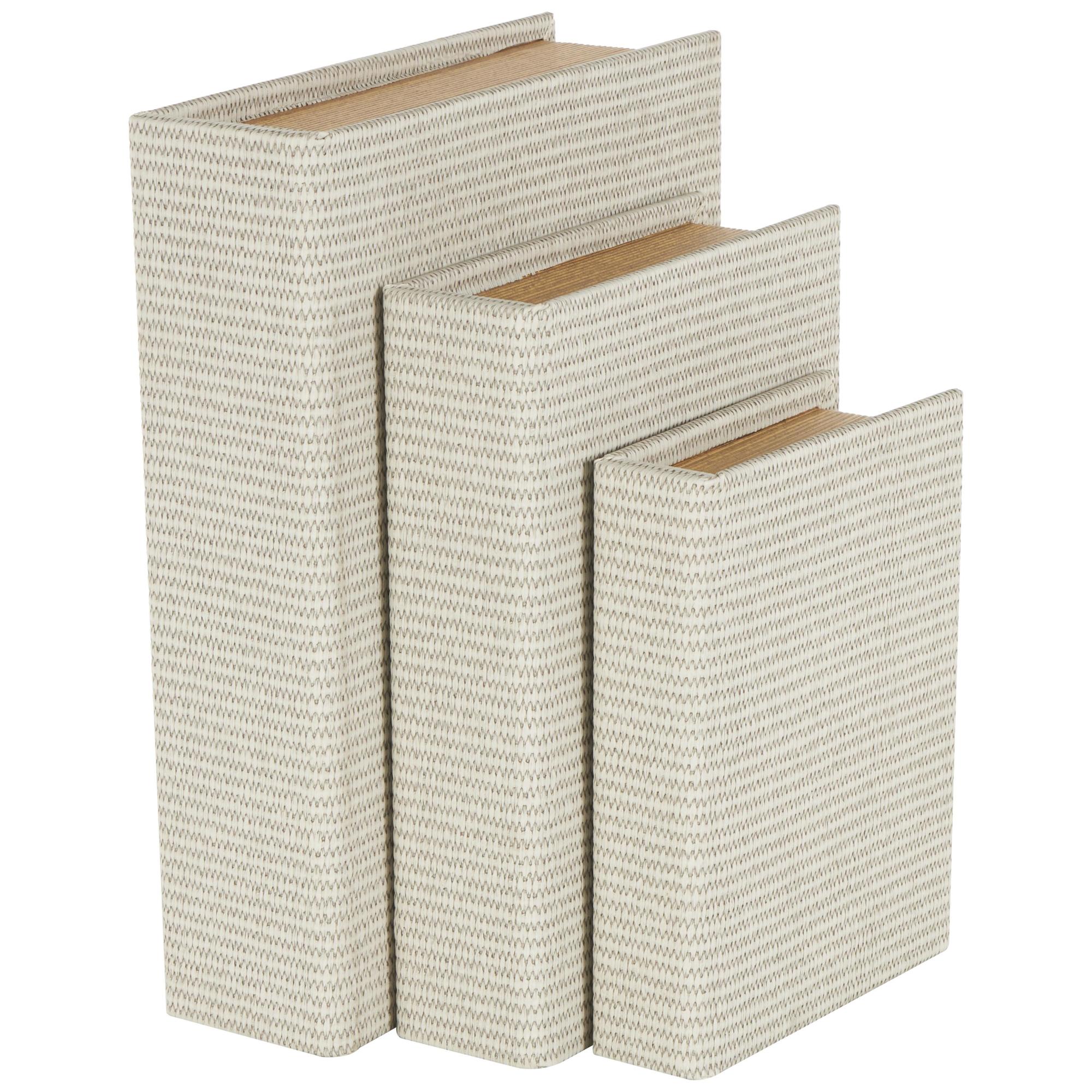 Set of 3 Faux Leather Textured Stripe Faux Book Storage Decorative Box