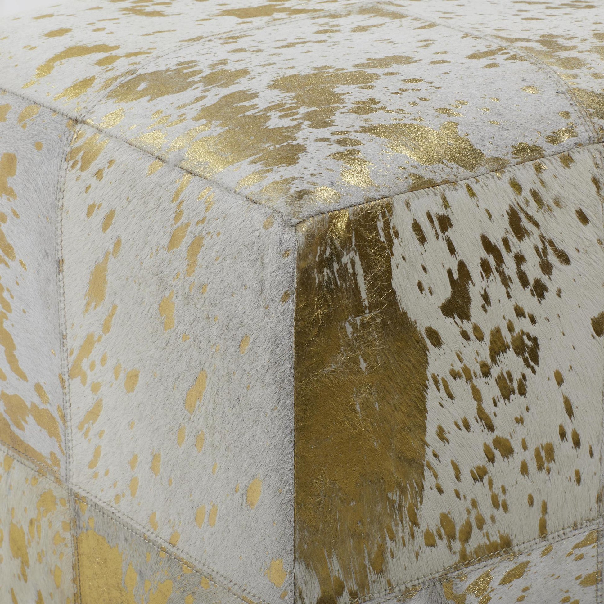 Leather Handmade Cowhide Living Room Stool with Patchwork Pattern