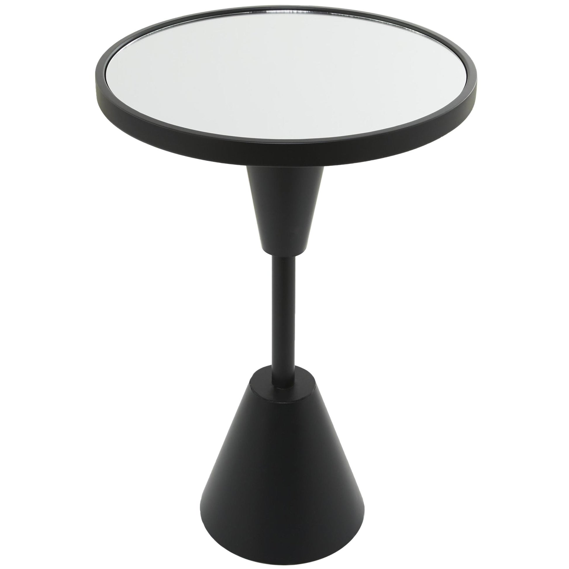 Metal Pedestal Base Side End Accent Table with Mirrored Glass Top