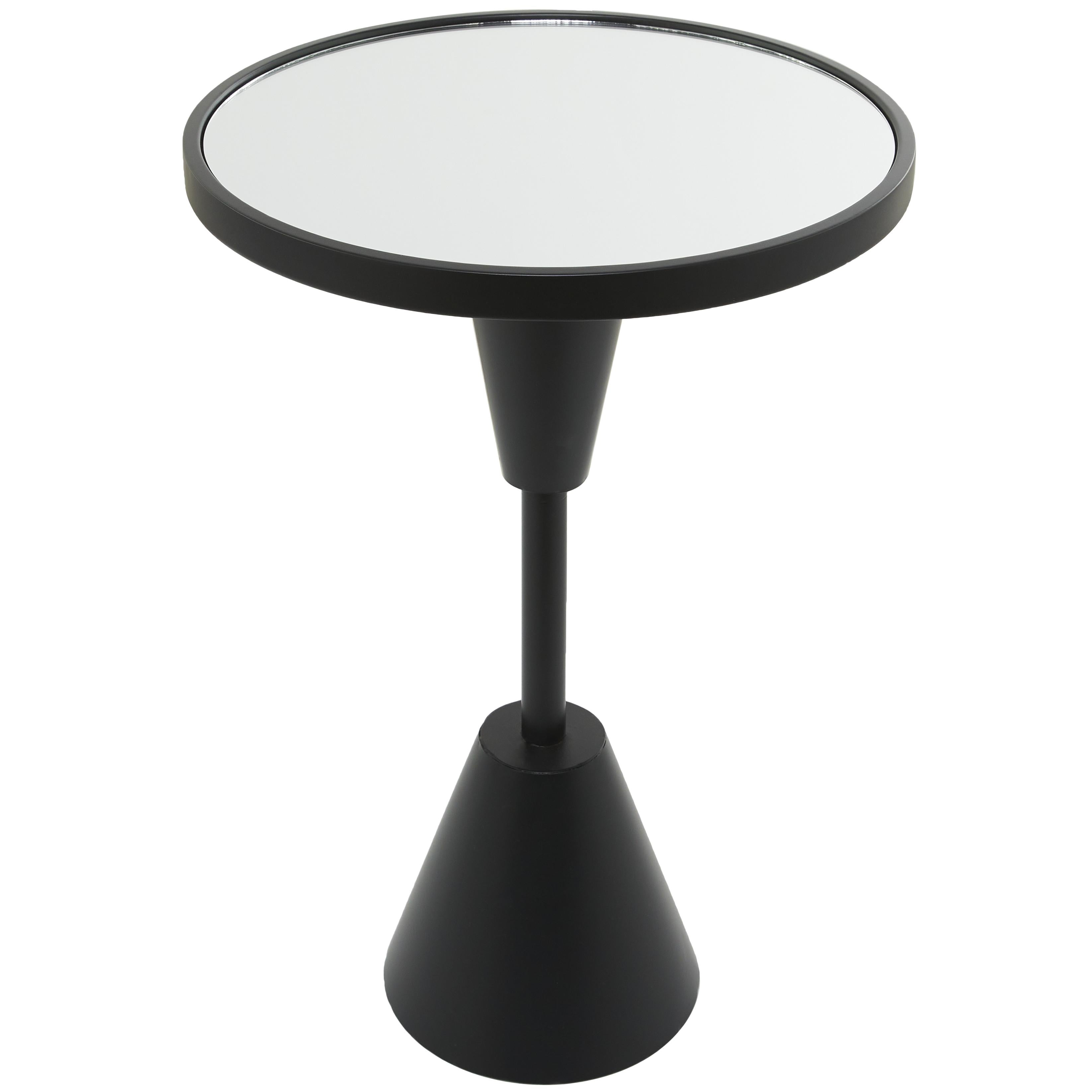 Metal Pedestal Base Side End Accent Table with Mirrored Glass Top