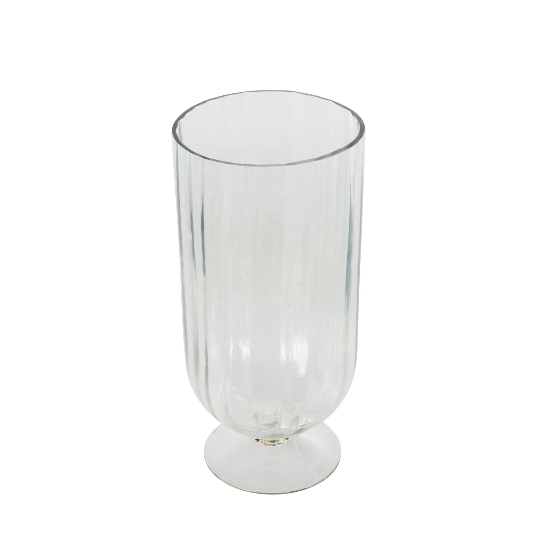 Glass Ribbed Fluted Decorative Candle Holder with Elevated Base 6" x 6" x 11"