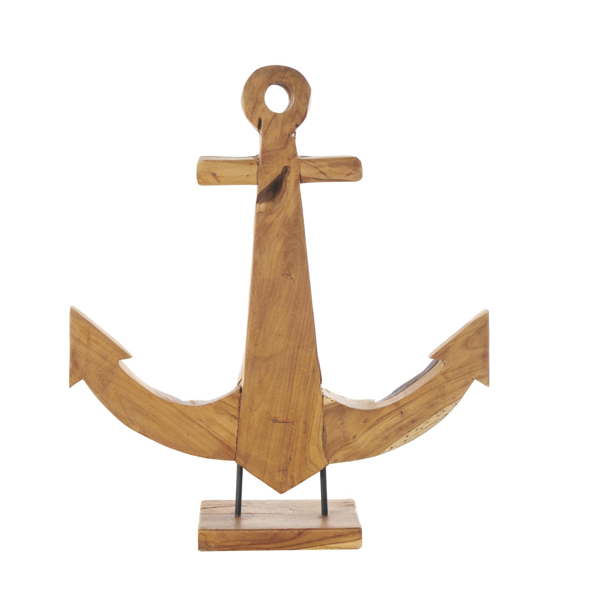 Anchor Brown Teak Wood Handmade Decorative Sculpture with Mosaic Live Edge Pieces