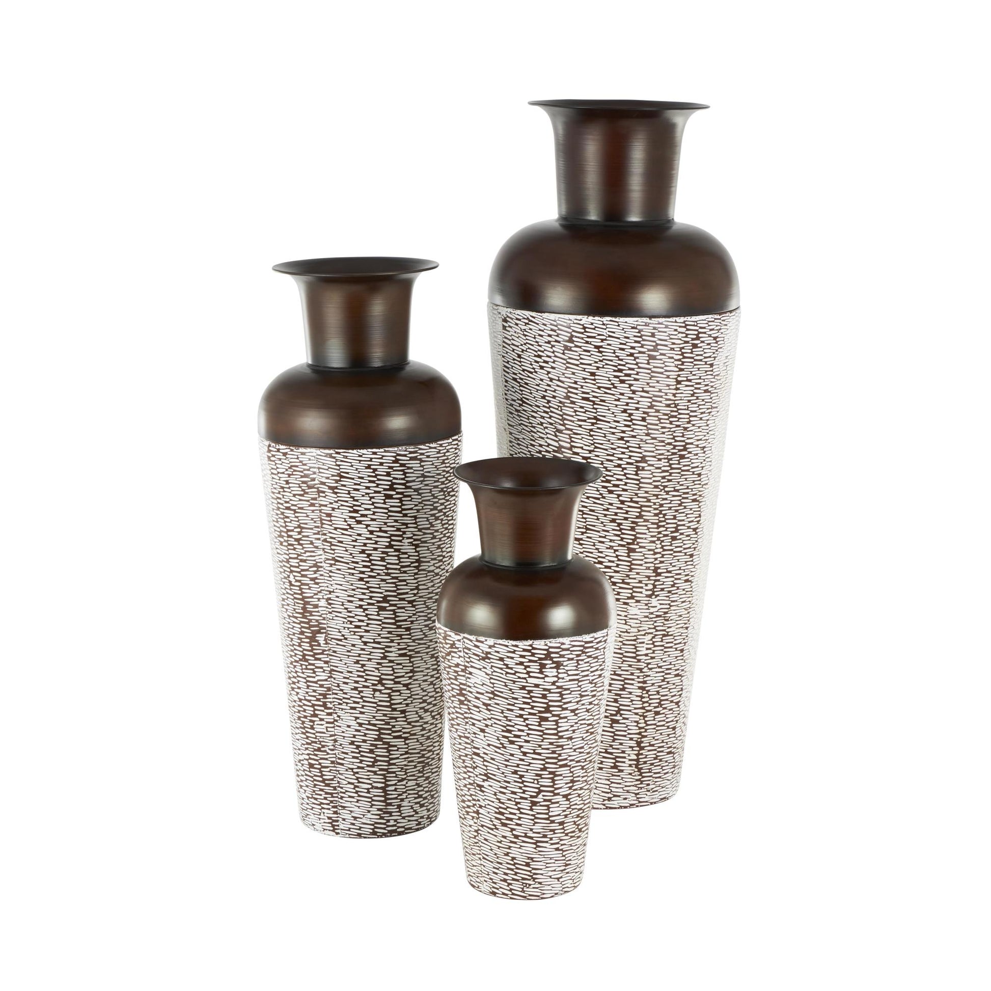 Set of 3 Metal Tall Tapered Floor Decorative Vase with Brown Trumpet Tops Set of 3 18", 39", 28"H