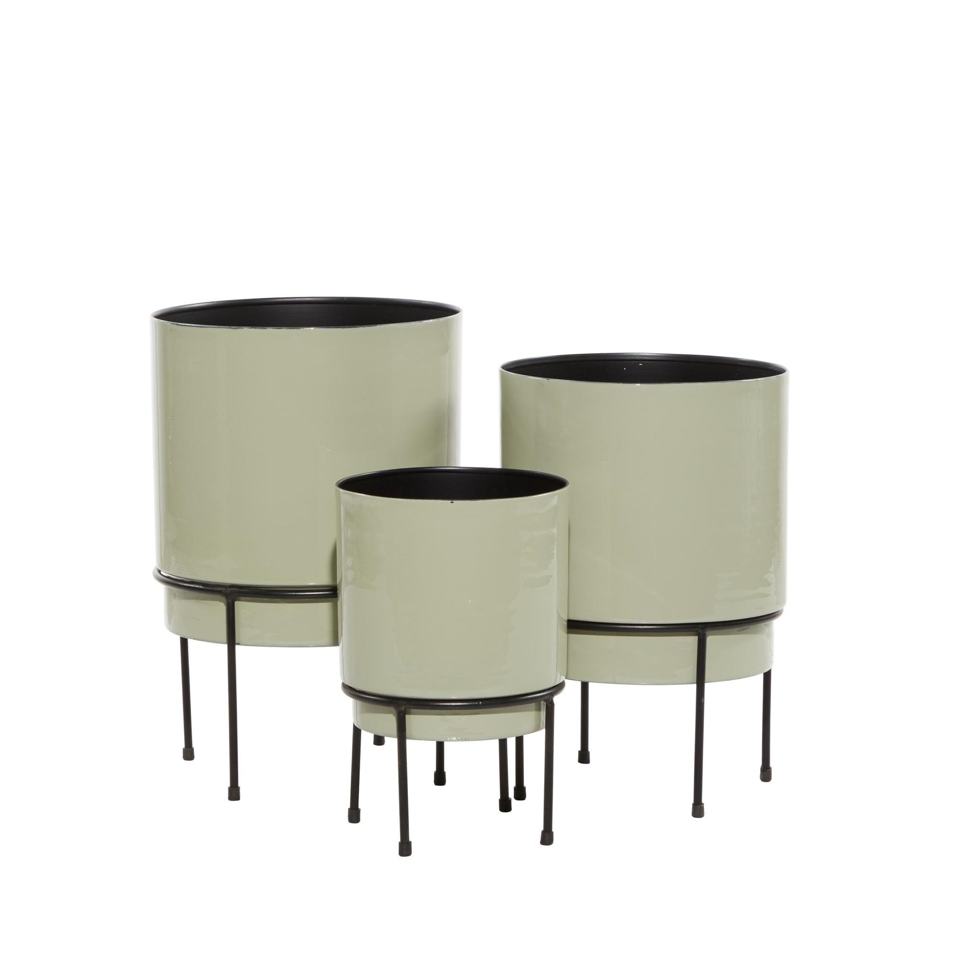 Set of 3 Metal Indoor Outdoor Planter with Removable Black Stand