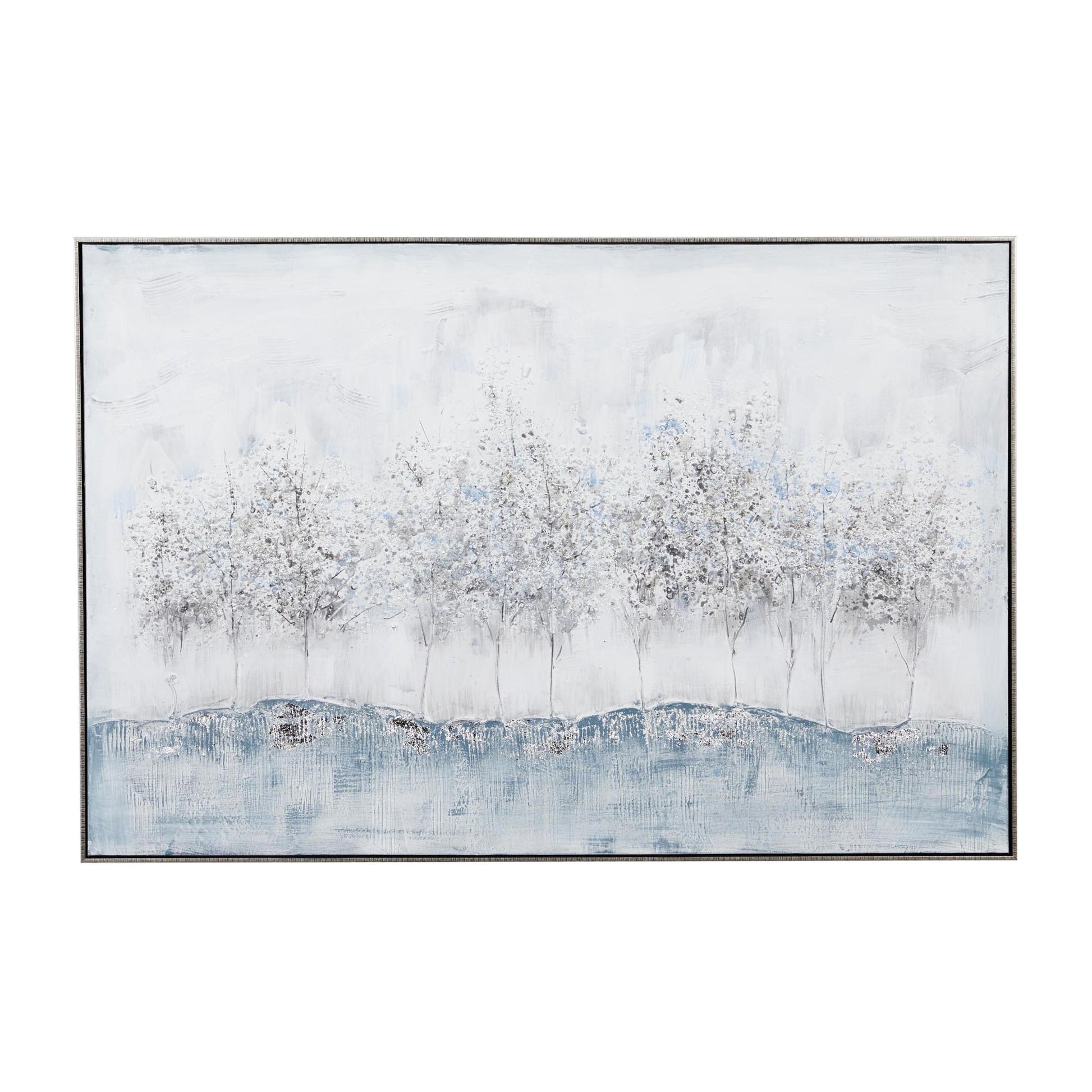 Tree Gray Canvas Living Room Framed Wall Art with Silver Frame