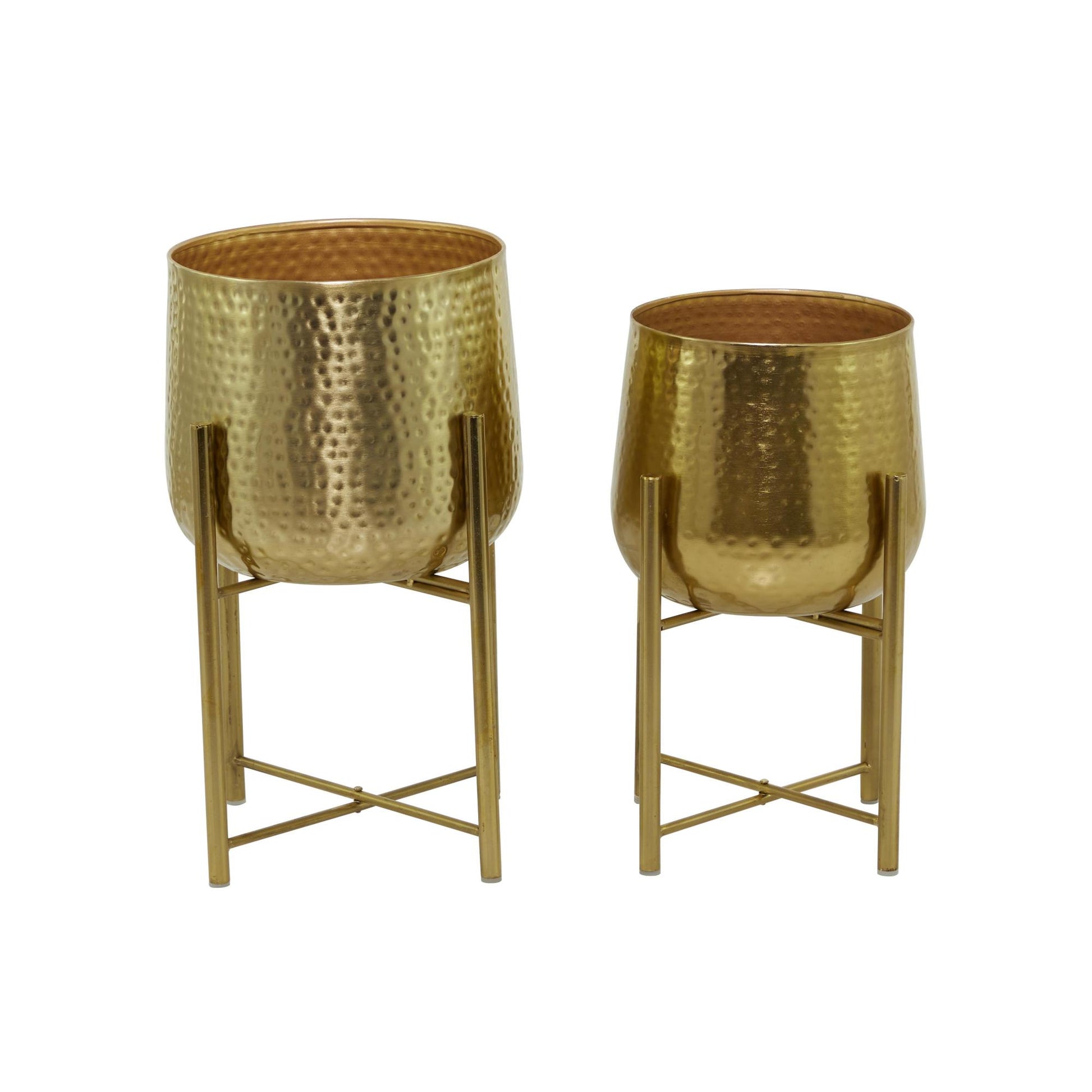 CosmoLiving by Cosmopolitan Set of 2 Metal Hammered Indoor Outdoor Planter with Removable Stand