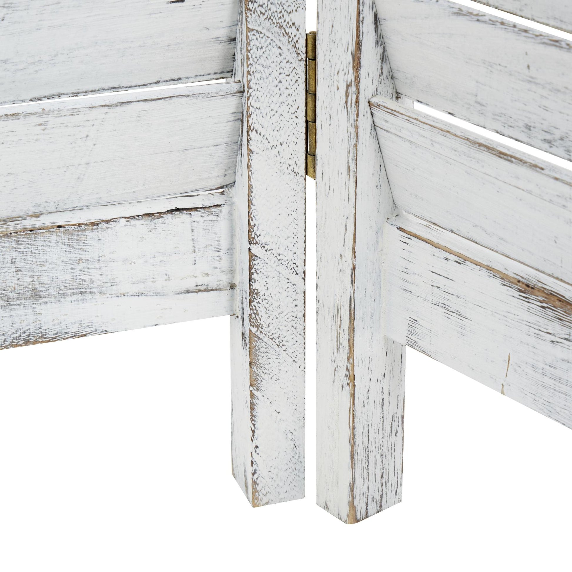 White Wood Washed Shutter Top 3 Panel Partition Room Divider Screen with Gray Distressing