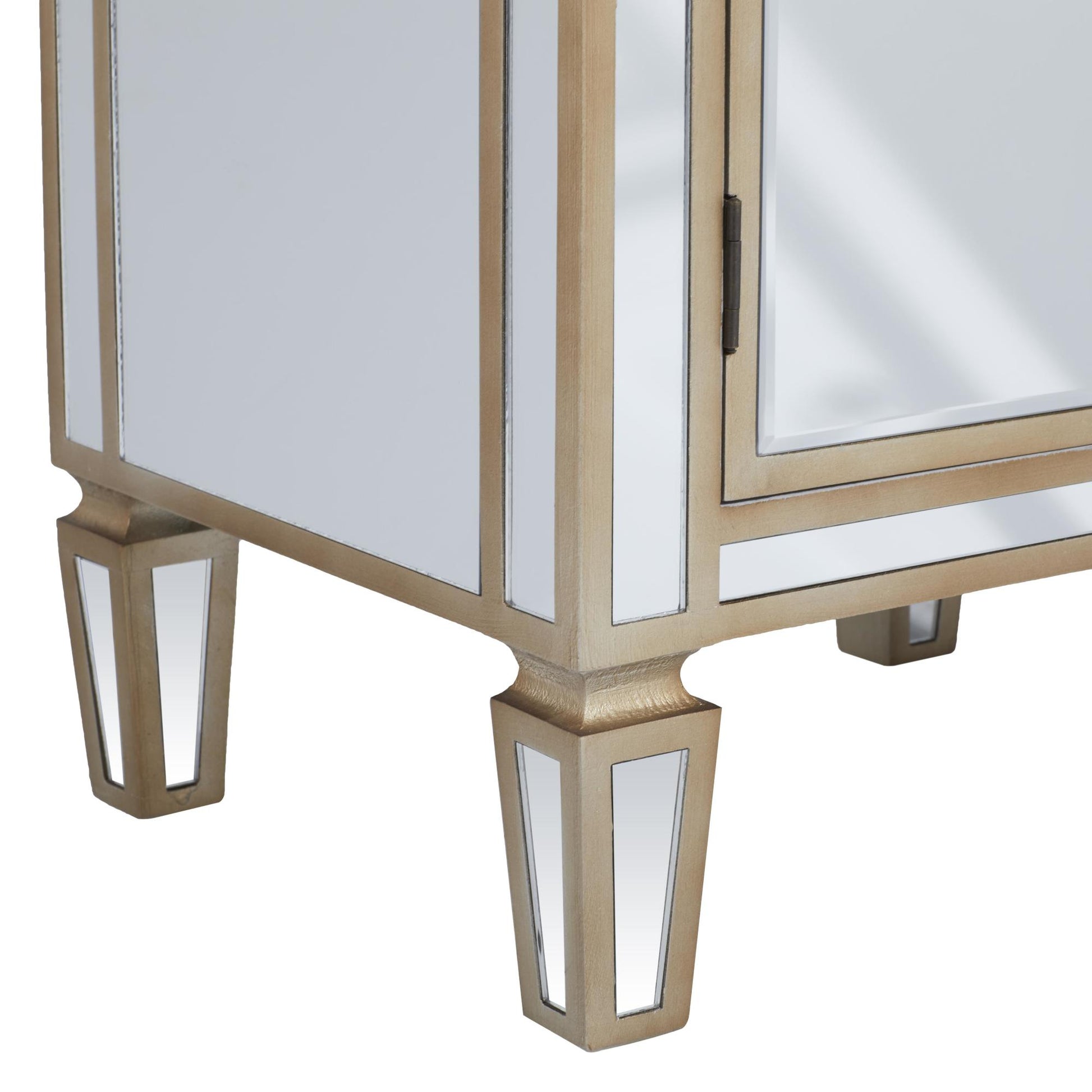 Beige Glass Mirrored 1 Door and 1 Drawer Room Cabinet