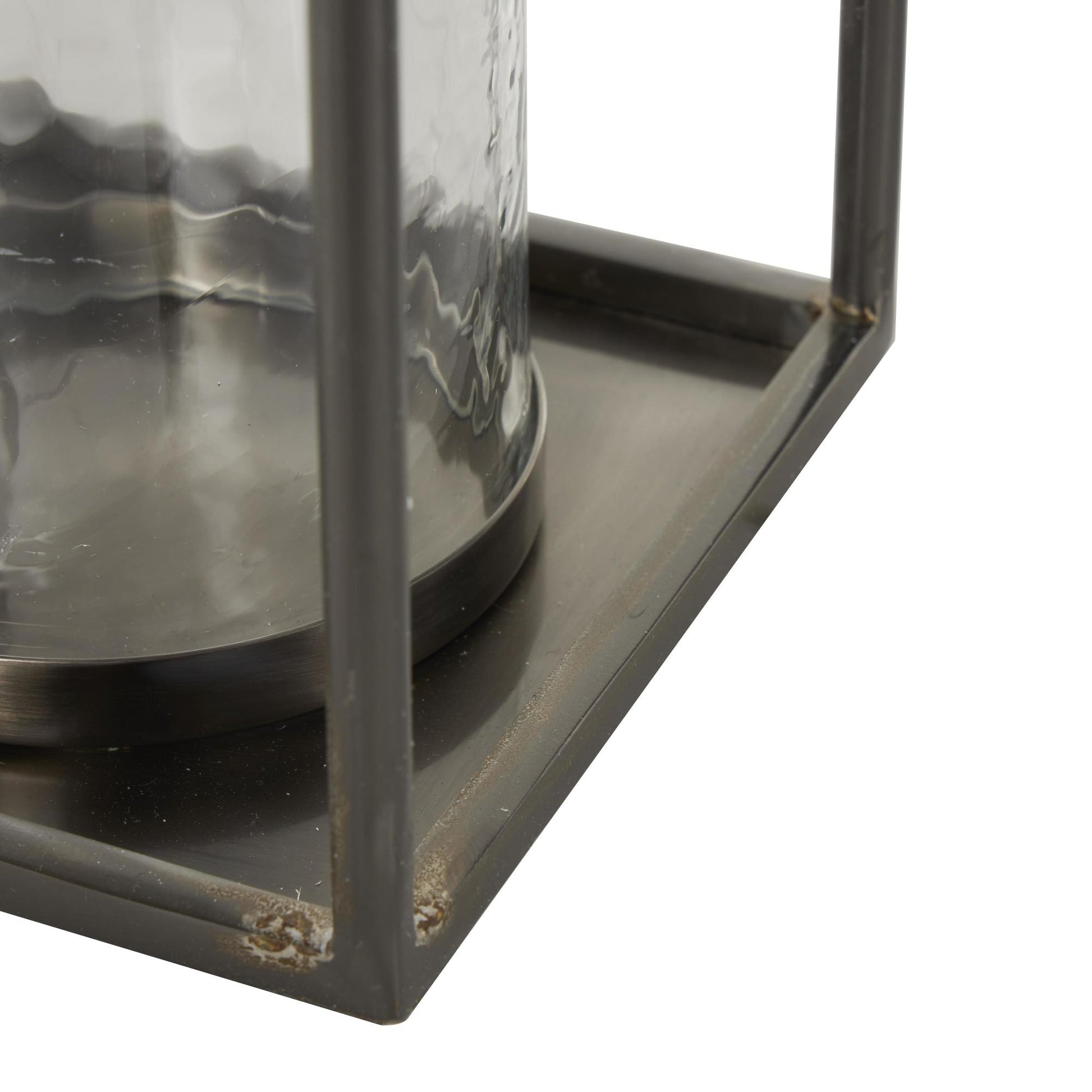 Silver Metal Open Frame Indoor Outdoor Candle Lantern with Rectangle Handles