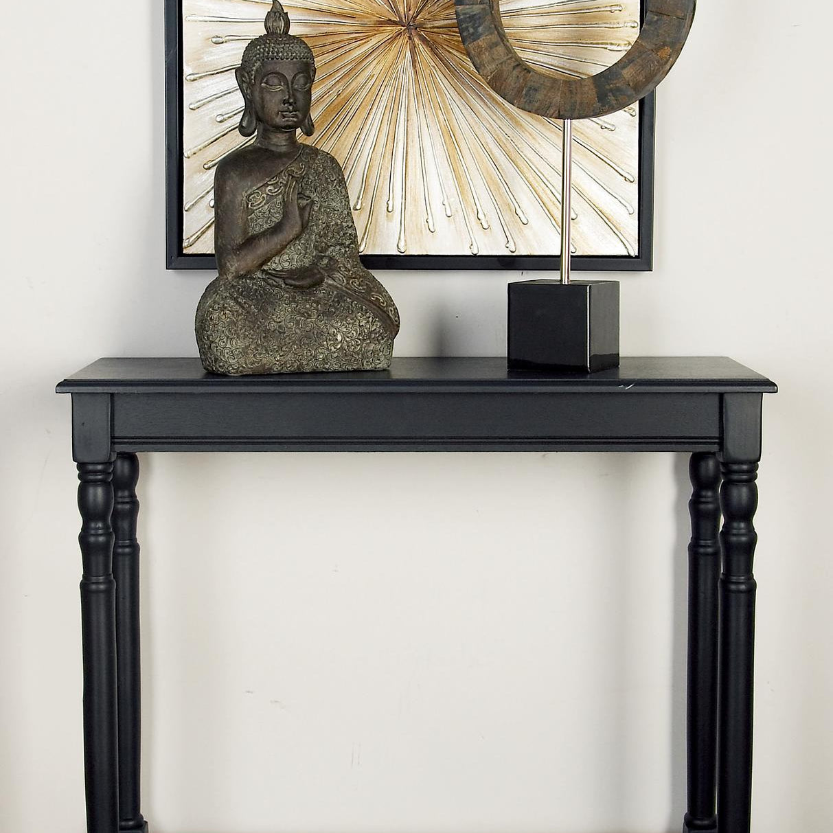 Black Wood Slim Turned Living Room Console Table