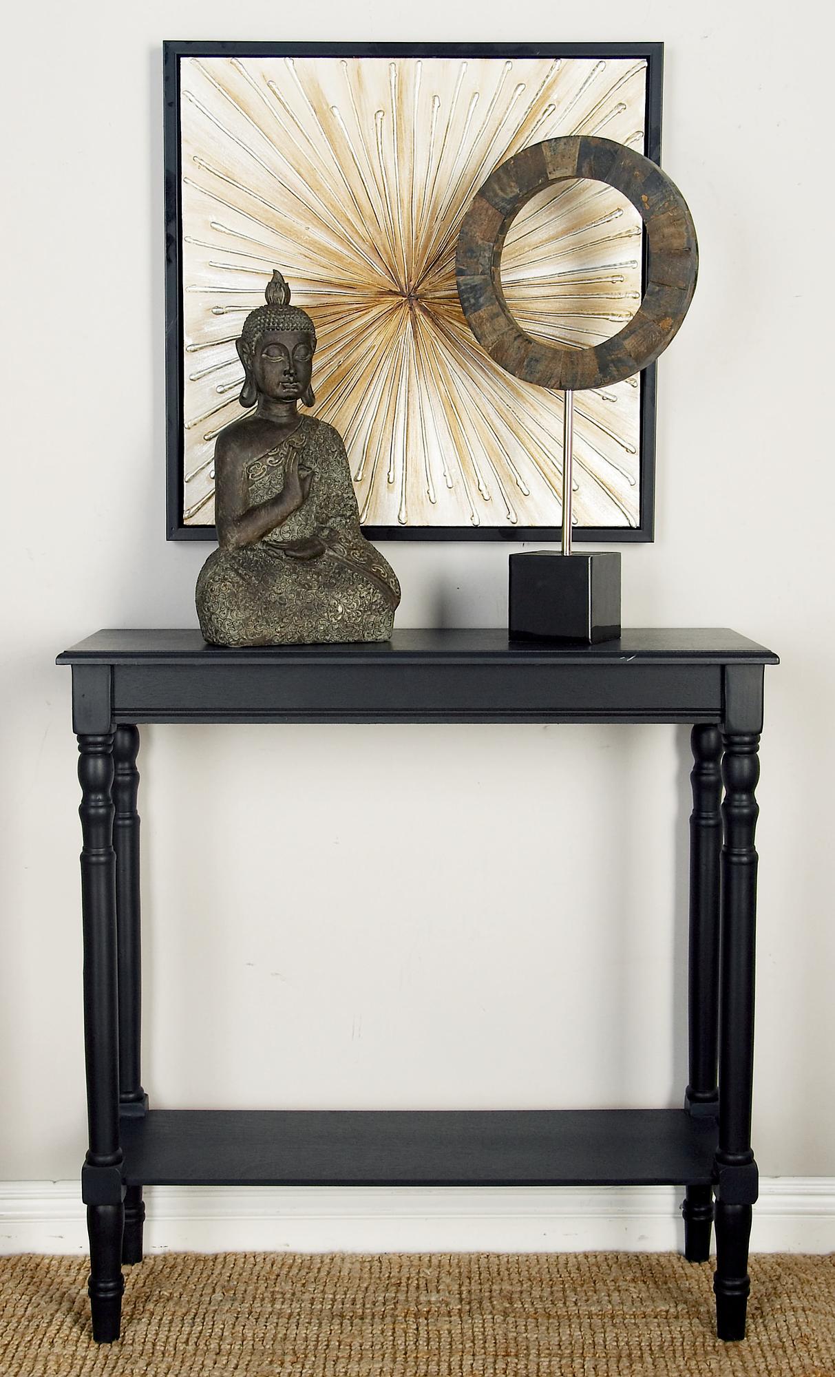 Black Wood Slim Turned Living Room Console Table
