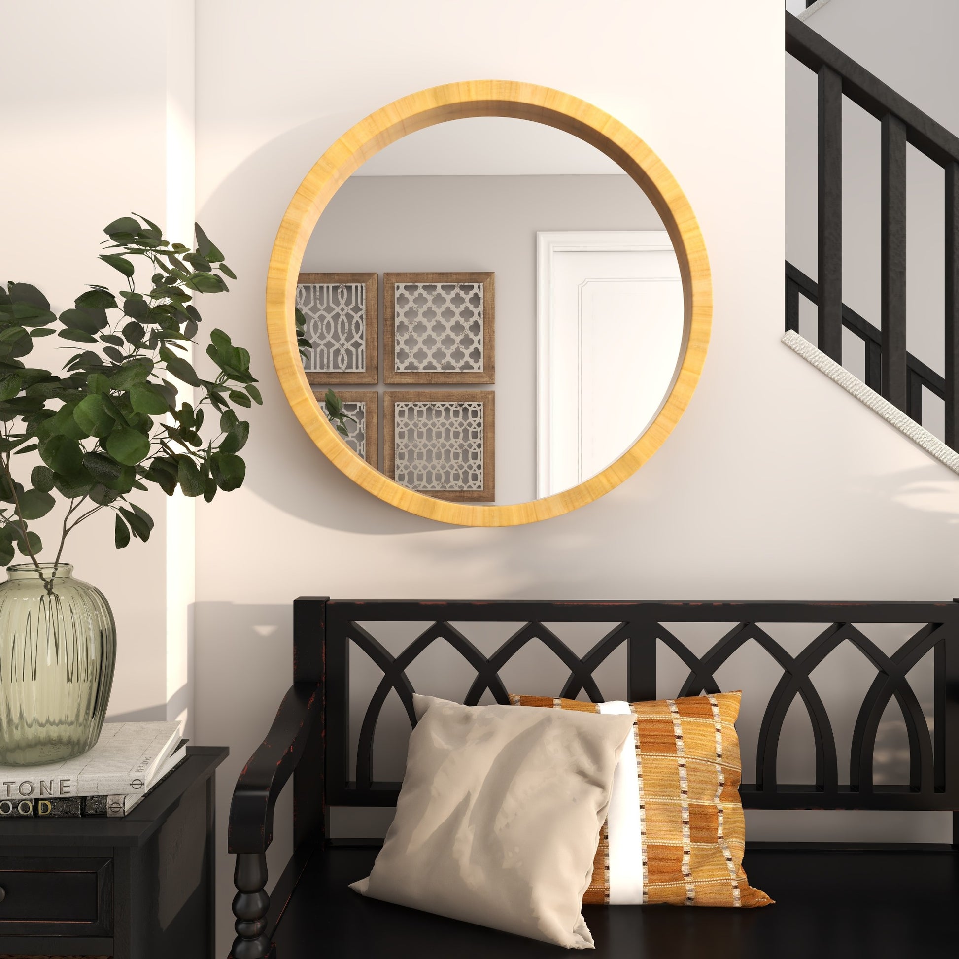 Brown Wood Room Wall Mirror with Natural Wood Grains